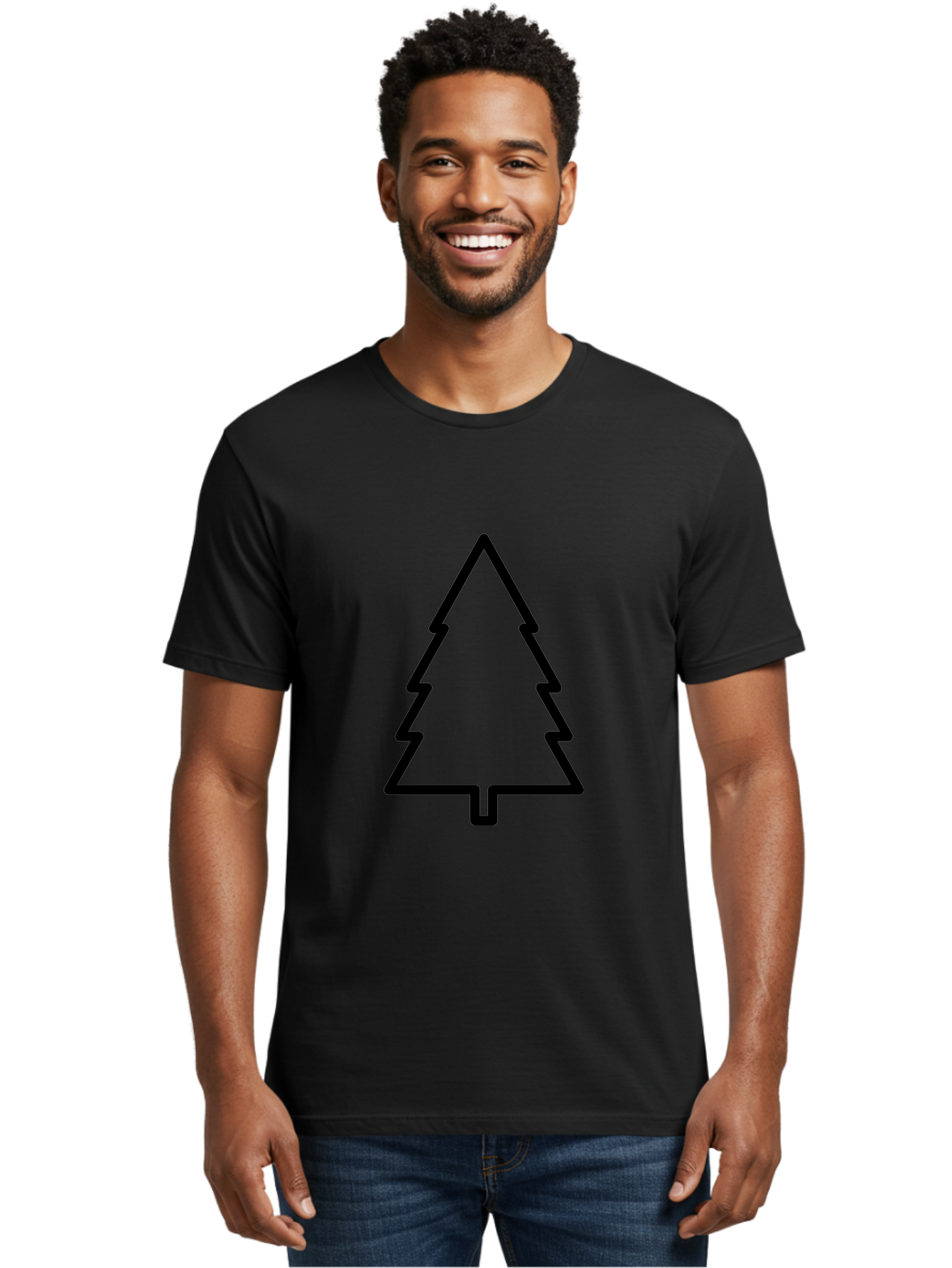 Christmas-Tree-1 Men'S Graphic Tee, 100% Cotton, Comfortable Casual Summer Wear, Machine Washable, Christmas Tree Outline, Minimalist Design, Festive Symbol, Holiday Icon, Simple Illustration, Black Outline -  Aaa170