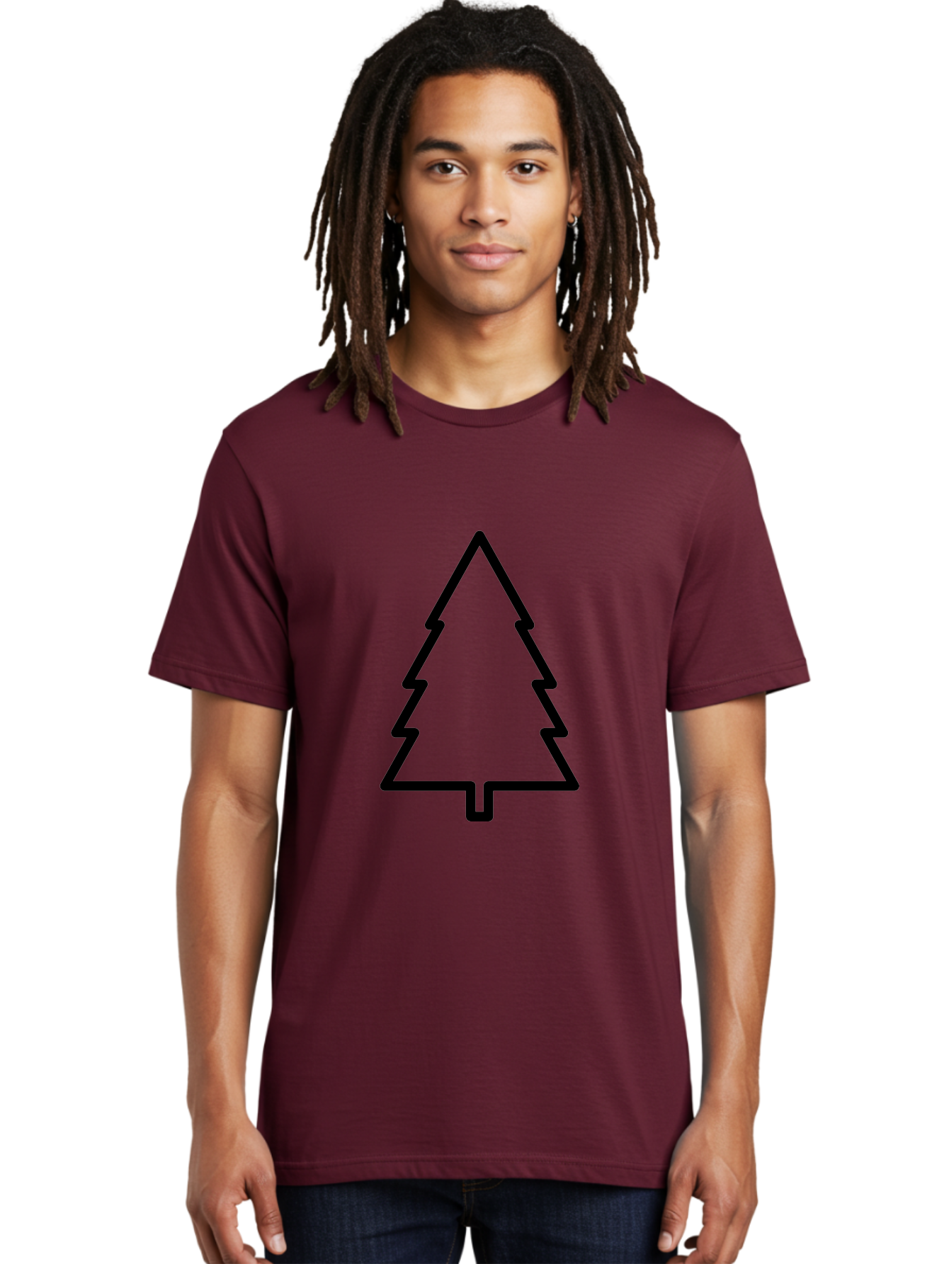 Christmas-Tree-1 Men'S Graphic Tee, 100% Cotton, Comfortable Casual Summer Wear, Machine Washable, Christmas Tree Outline, Minimalist Design, Festive Symbol, Holiday Icon, Simple Illustration, Black Outline -  Aaa170
