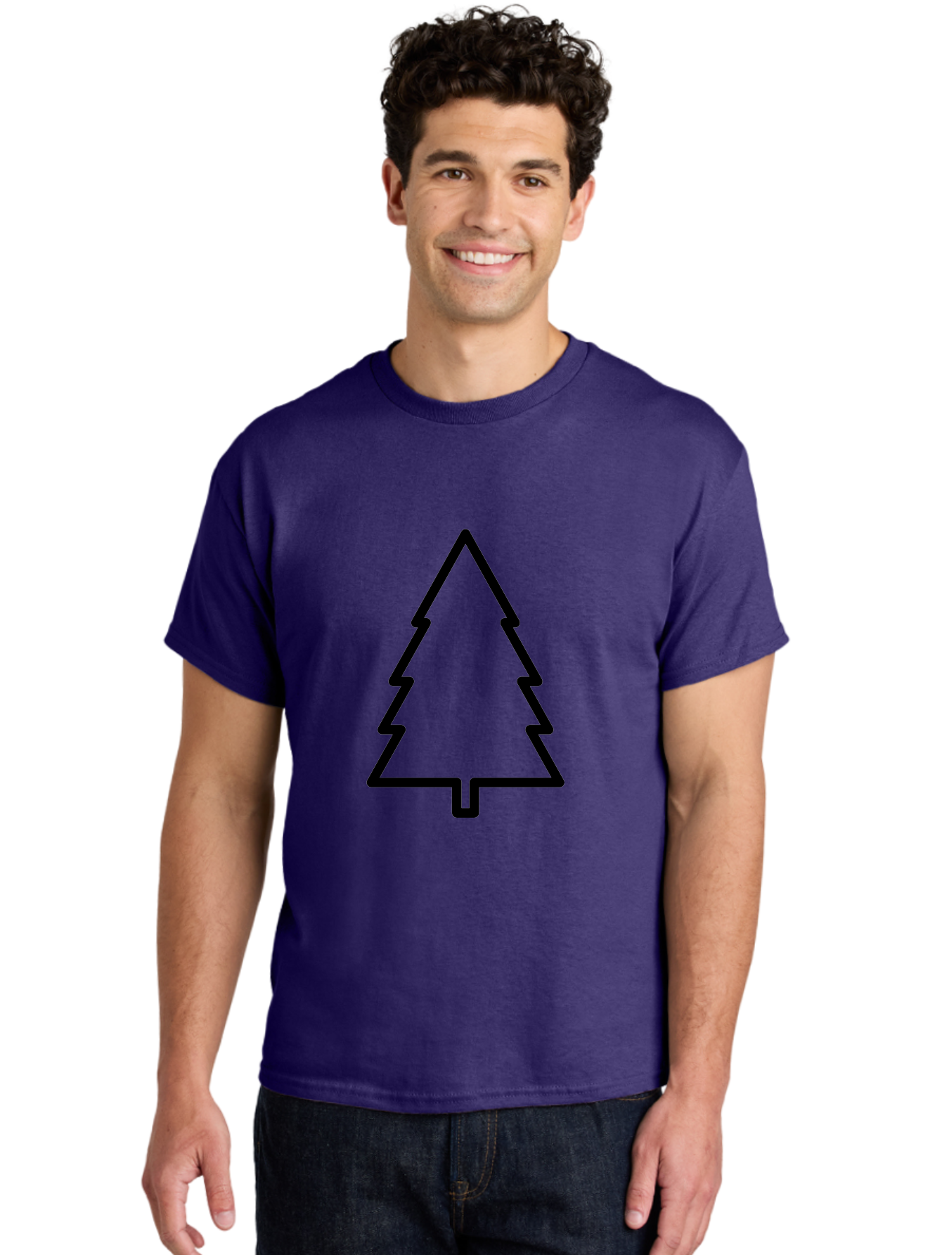 Christmas-Tree-1 Men'S Graphic Tee, 100% Cotton, Comfortable Casual Summer Wear, Machine Washable, Christmas Tree Outline, Minimalist Design, Festive Symbol, Holiday Icon, Simple Illustration, Black Outline -  Aaa170