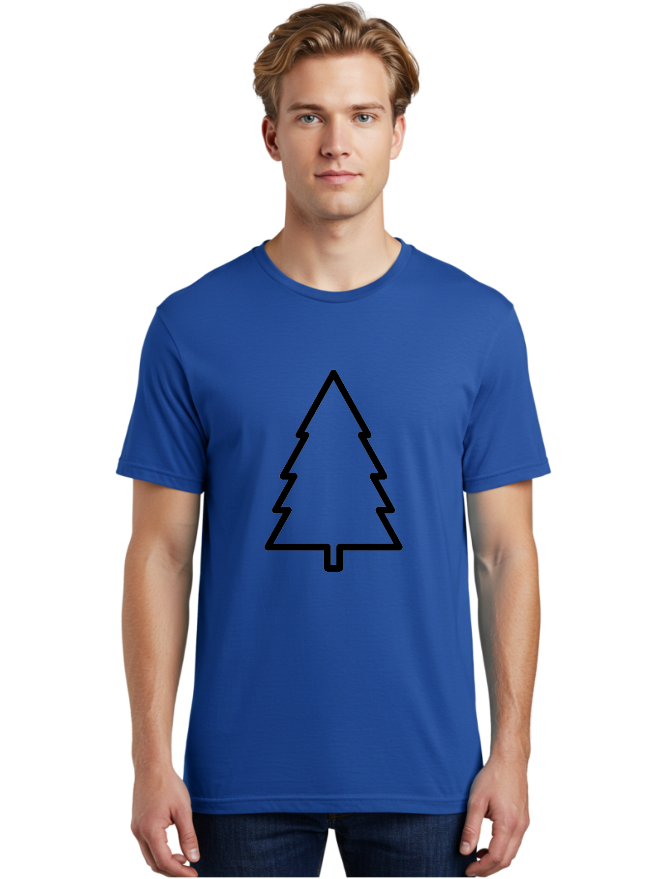 Christmas-Tree-1 Men'S Graphic Tee, 100% Cotton, Comfortable Casual Summer Wear, Machine Washable, Christmas Tree Outline, Minimalist Design, Festive Symbol, Holiday Icon, Simple Illustration, Black Outline -  Aaa170