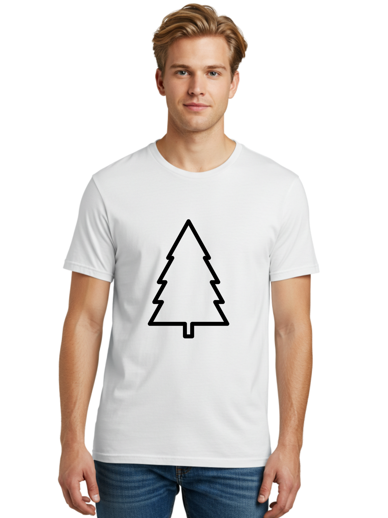 Christmas-Tree-1 Men'S Graphic Tee, 100% Cotton, Comfortable Casual Summer Wear, Machine Washable, Christmas Tree Outline, Minimalist Design, Festive Symbol, Holiday Icon, Simple Illustration, Black Outline -  Aaa170