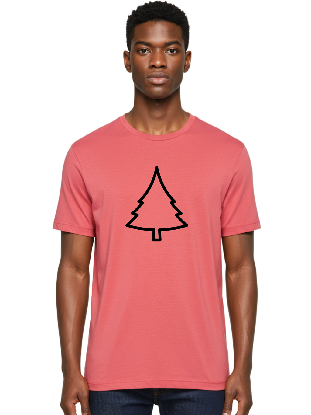 Christmas-Tree-2 Men'S Graphic Tee, 100% Cotton, Comfortable Casual Summer Wear, Machine Washable, Simple Christmas Tree, Minimalist Design, Festive Symbol, Holiday Icon, Black Outline, Evergreen Tree Shape -  Aaa171