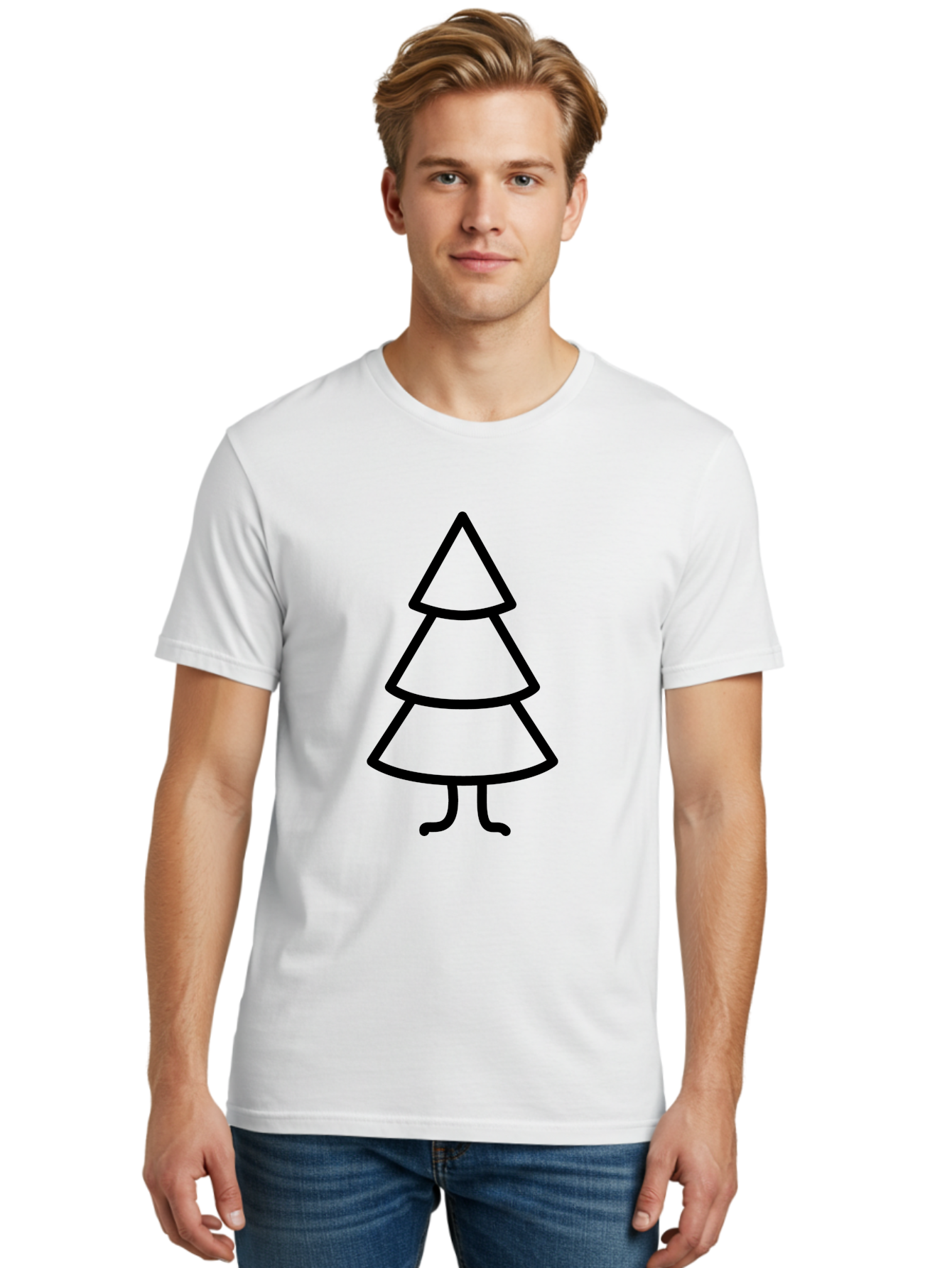 Christmas-Tree-4 Men'S Graphic Tee, 100% Cotton, Comfortable Casual Summer Wear, Machine Washable, Simple Christmas Tree, Cartoon Christmas Tree, Christmas Illustration, Minimalist Christmas, Christmas Symbol, Festive Icon, Holiday Graphic, -  Aaa173