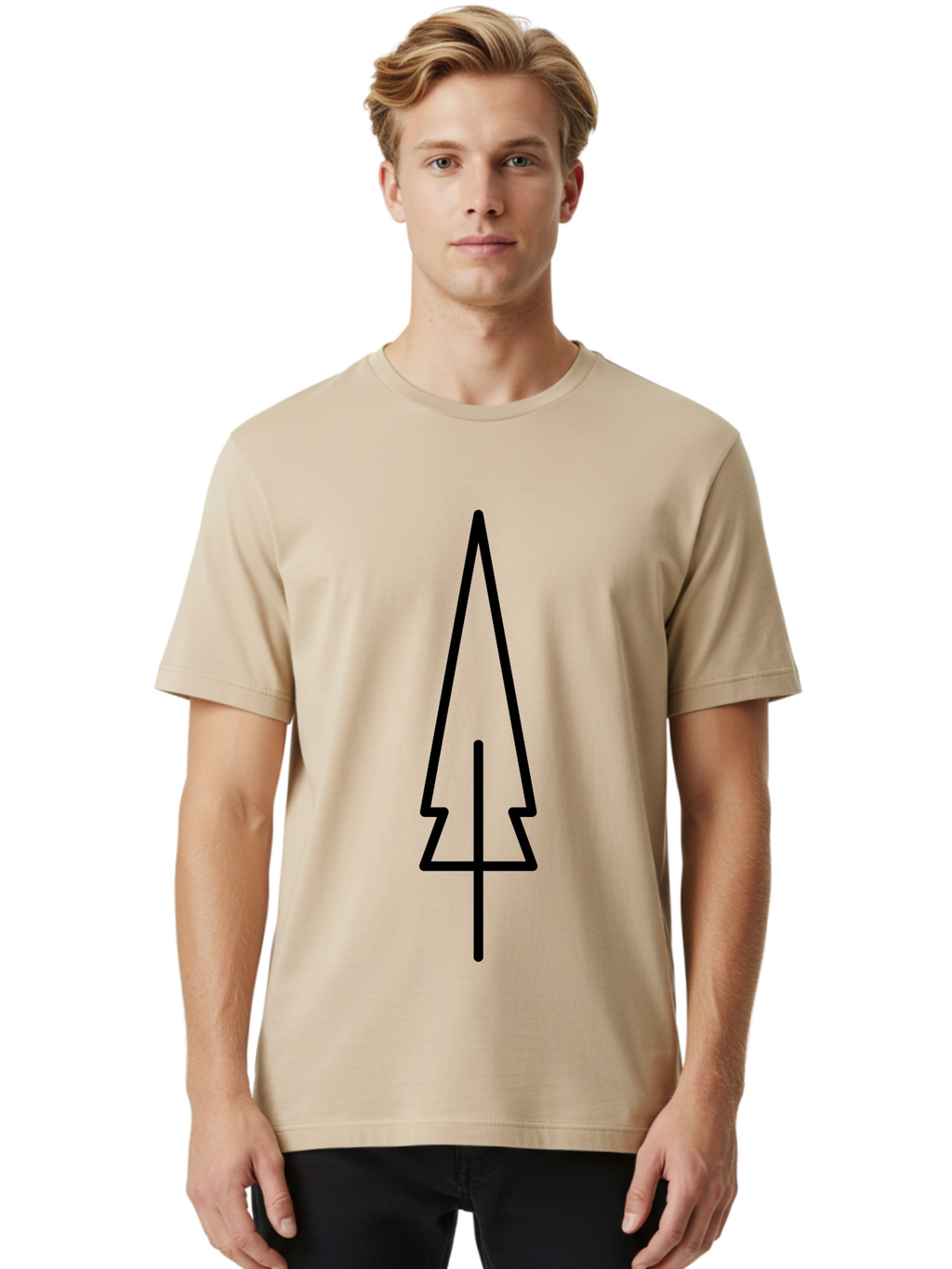 Christmas-Tree-5 Men'S Graphic Tee, 100% Cotton, Comfortable Casual Summer Wear, Machine Washable, Christmas Tree Outline, Festive Symbol, Holiday Icon, Minimalist Design, Black Silhouette, Simple Christmas Graphic, Winter Symbol -  Aaa174