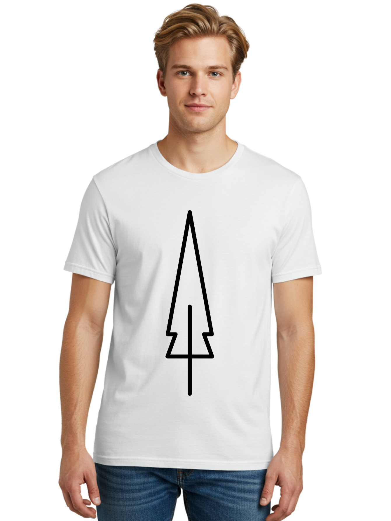 Christmas-Tree-5 Men'S Graphic Tee, 100% Cotton, Comfortable Casual Summer Wear, Machine Washable, Christmas Tree Outline, Festive Symbol, Holiday Icon, Minimalist Design, Black Silhouette, Simple Christmas Graphic, Winter Symbol -  Aaa174