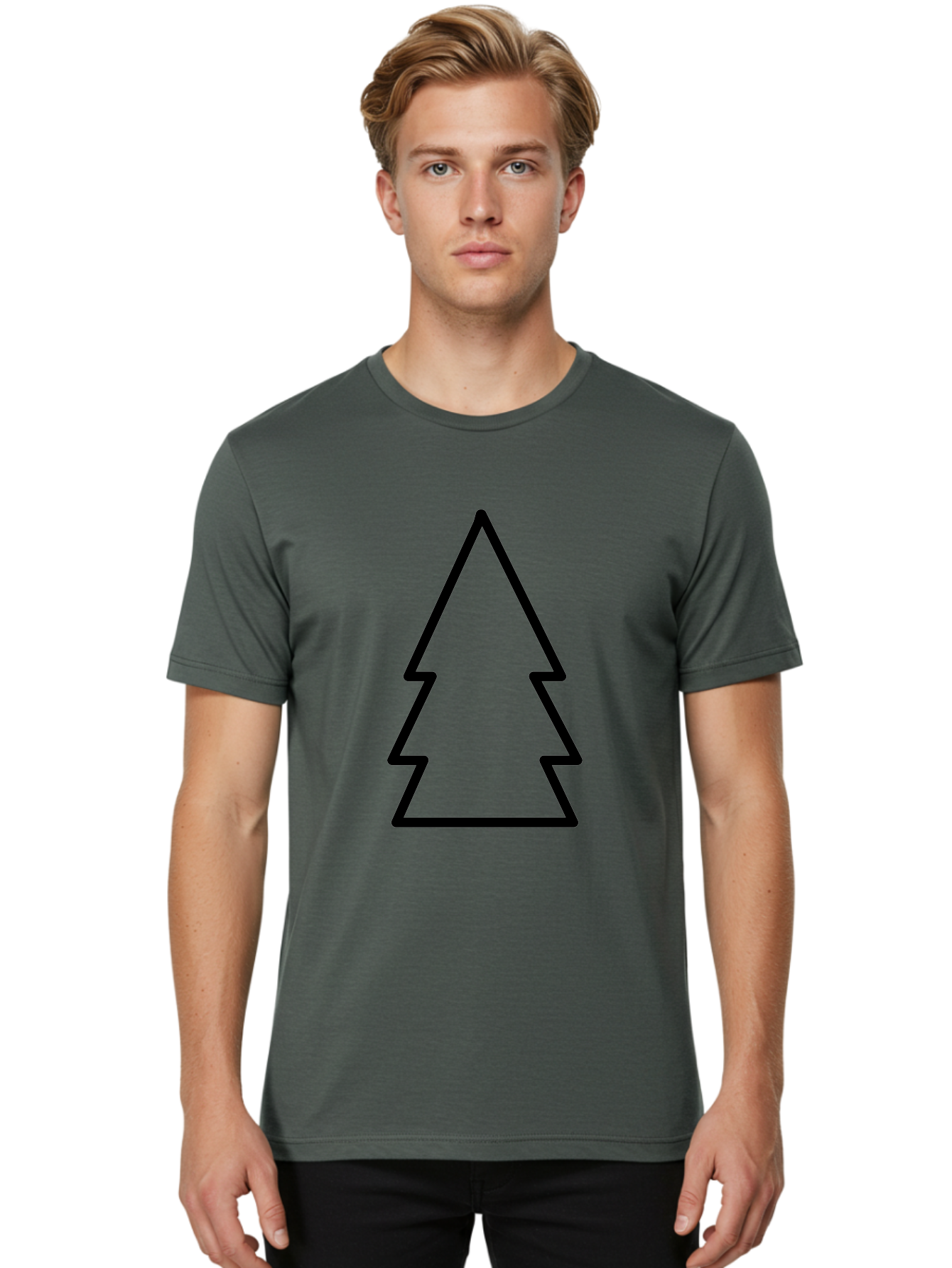 Christmas-Tree Men'S Graphic Tee, 100% Cotton, Comfortable Casual Summer Wear, Machine Washable, Christmas Tree Icon, Simple Design, Black Outline, Festive Symbol, Holiday Decoration, Minimalist Graphic, Seasonal Illustration -  Aaa176