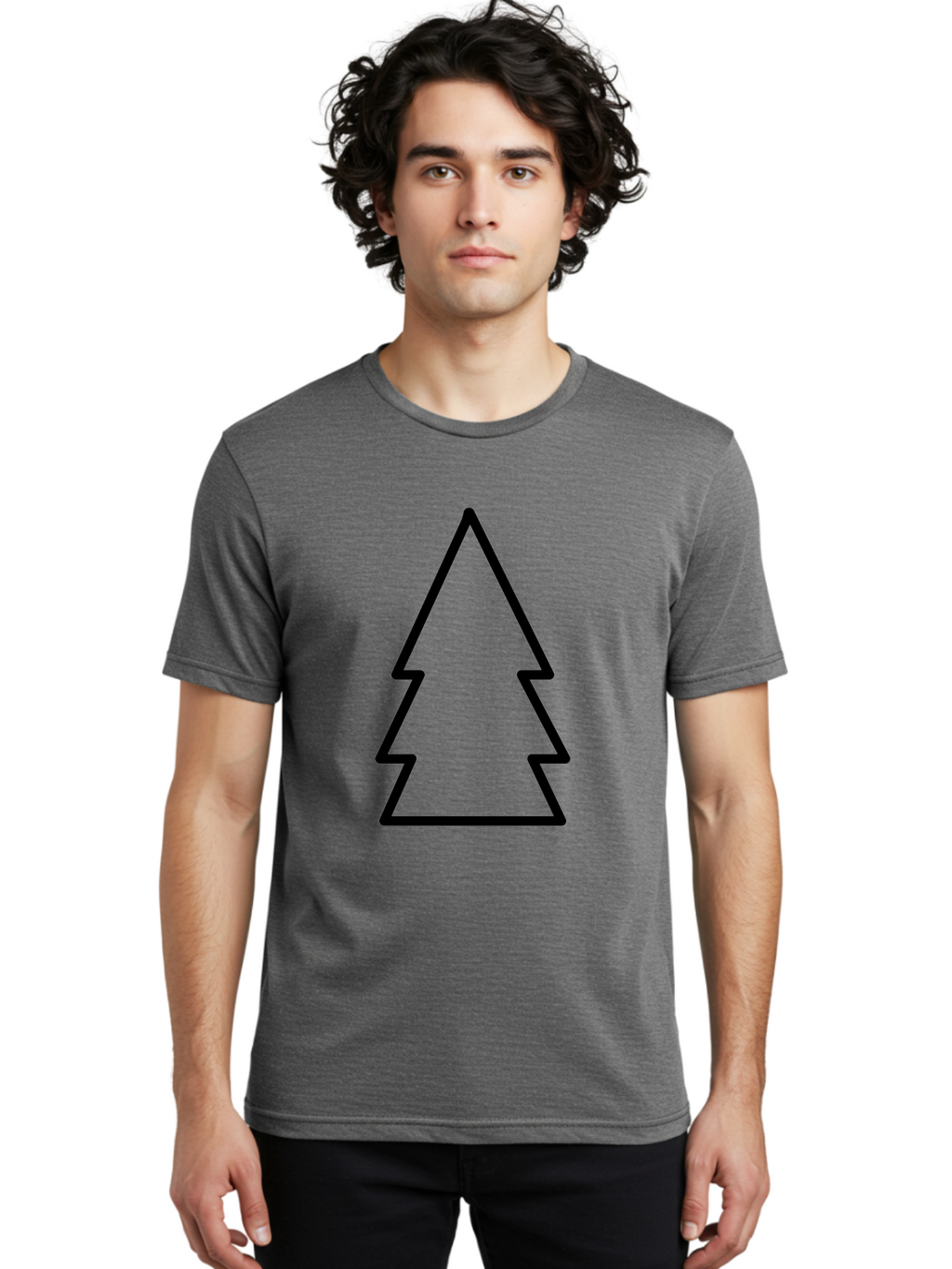 Christmas-Tree Men'S Graphic Tee, 100% Cotton, Comfortable Casual Summer Wear, Machine Washable, Christmas Tree Icon, Simple Design, Black Outline, Festive Symbol, Holiday Decoration, Minimalist Graphic, Seasonal Illustration -  Aaa176
