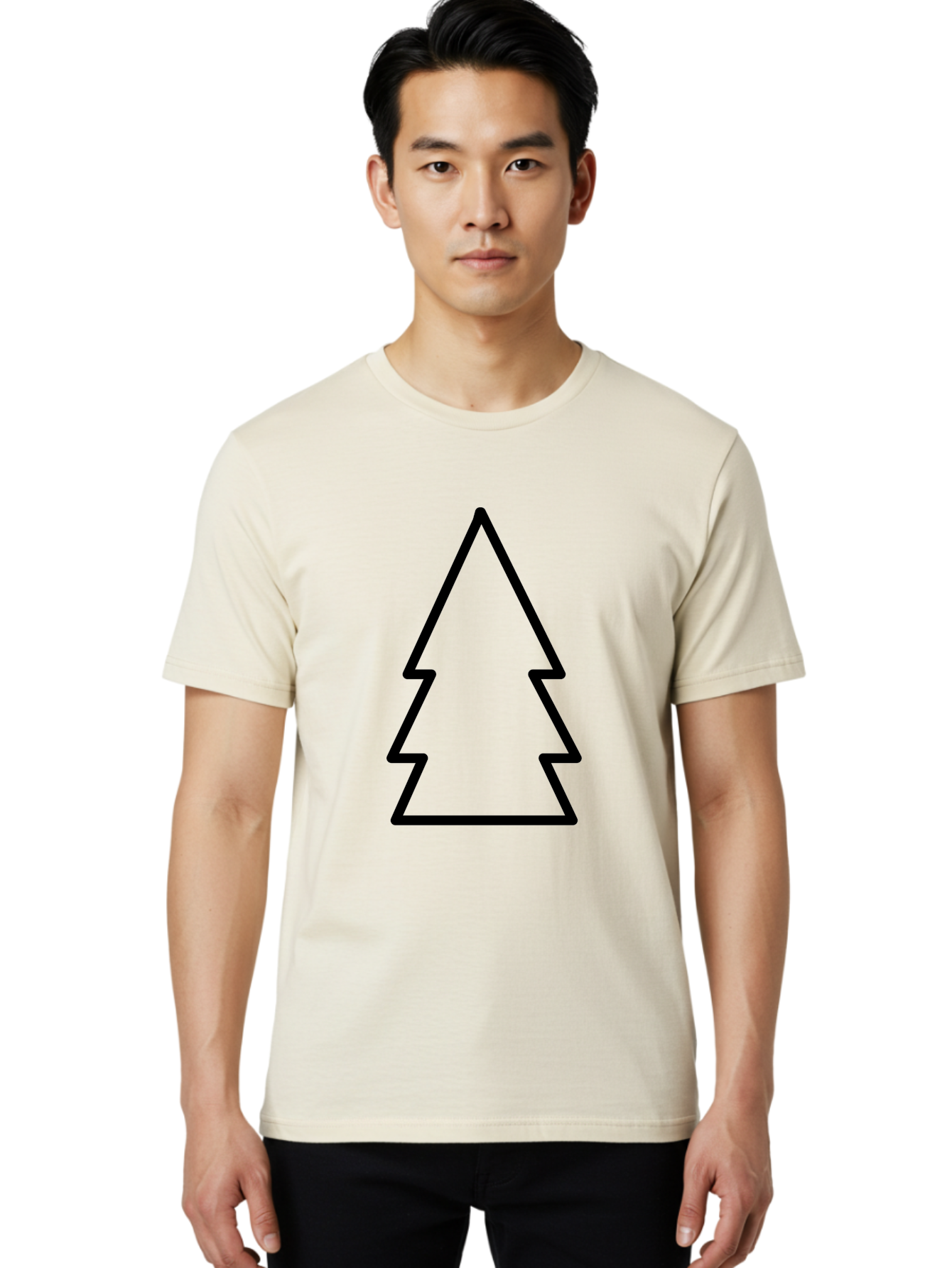 Christmas-Tree Men'S Graphic Tee, 100% Cotton, Comfortable Casual Summer Wear, Machine Washable, Christmas Tree Icon, Simple Design, Black Outline, Festive Symbol, Holiday Decoration, Minimalist Graphic, Seasonal Illustration -  Aaa176