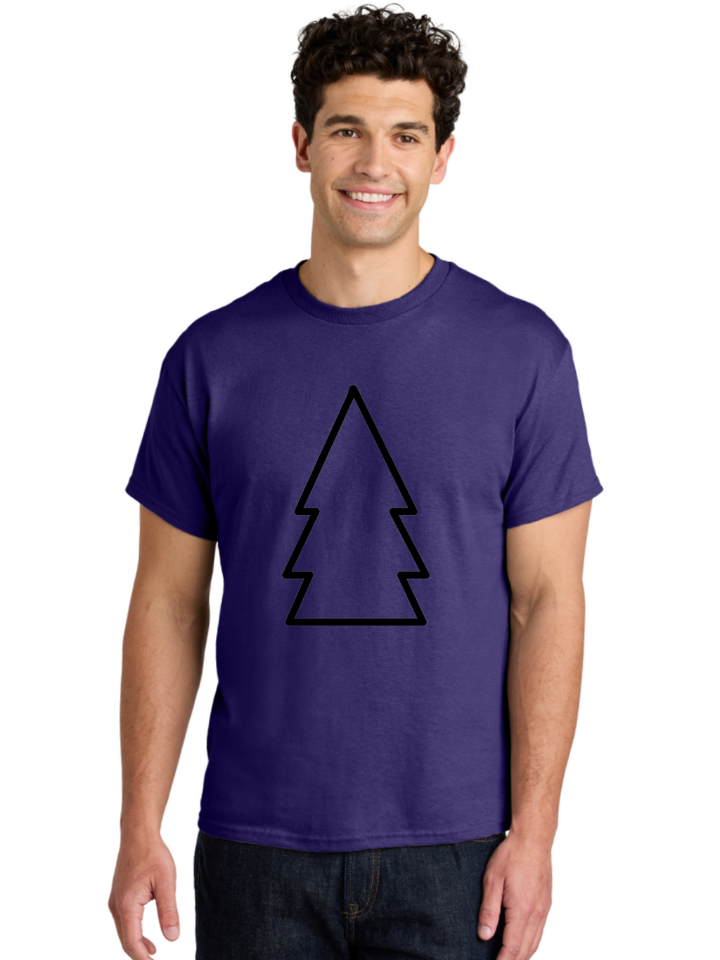 Christmas-Tree Men'S Graphic Tee, 100% Cotton, Comfortable Casual Summer Wear, Machine Washable, Christmas Tree Icon, Simple Design, Black Outline, Festive Symbol, Holiday Decoration, Minimalist Graphic, Seasonal Illustration -  Aaa176