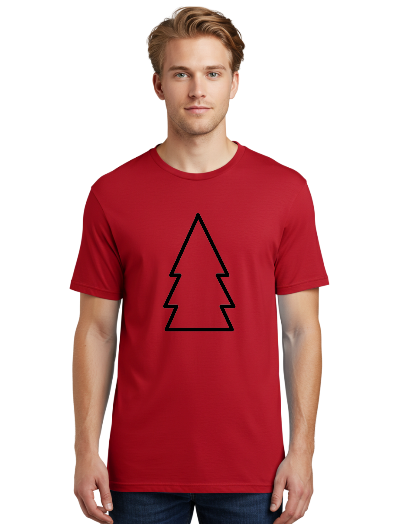 Christmas-Tree Men'S Graphic Tee, 100% Cotton, Comfortable Casual Summer Wear, Machine Washable, Christmas Tree Icon, Simple Design, Black Outline, Festive Symbol, Holiday Decoration, Minimalist Graphic, Seasonal Illustration -  Aaa176