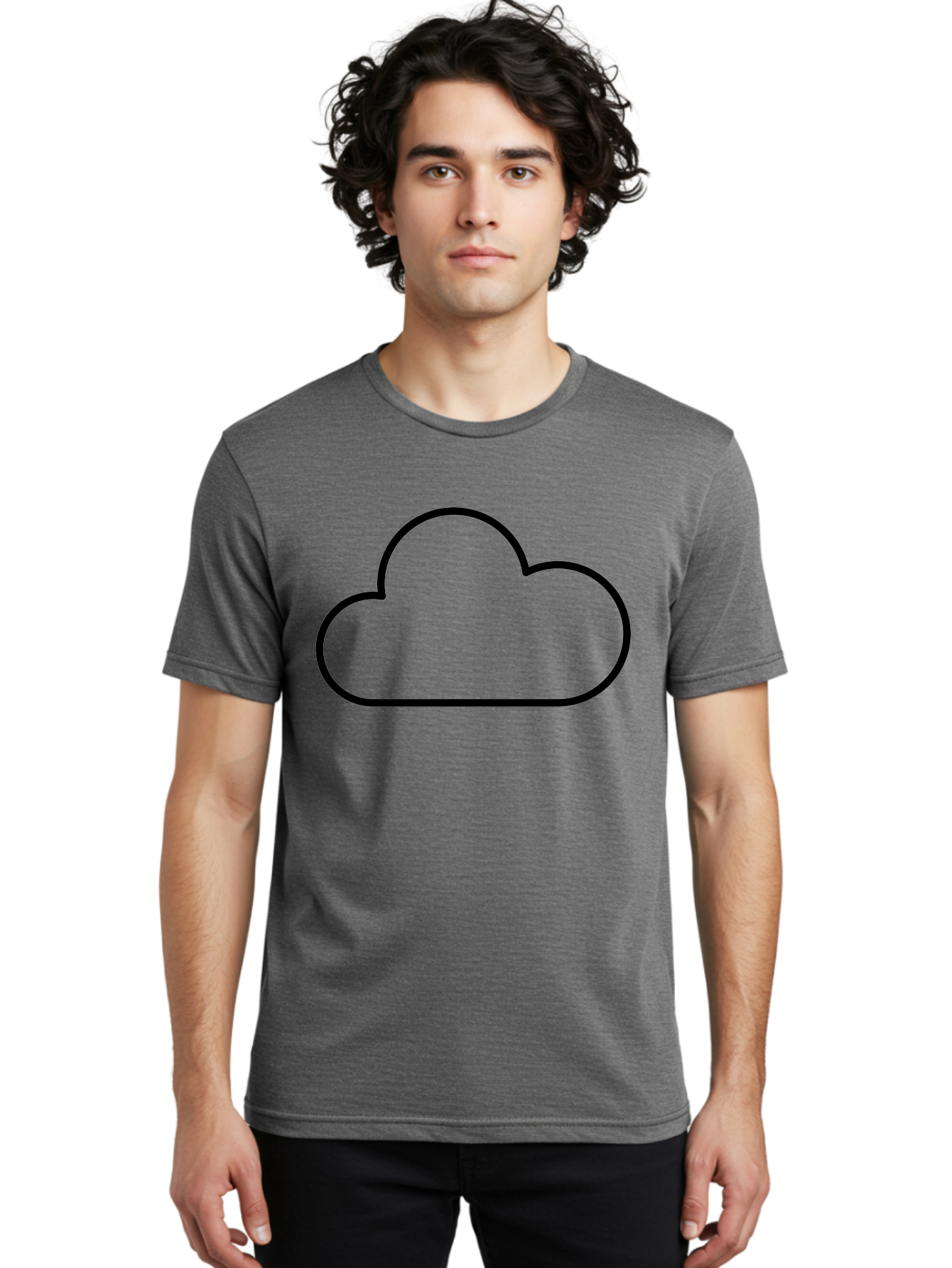 Cloud-2 Men'S Graphic Tee, 100% Cotton, Comfortable Casual Summer Wear, Machine Washable, Simple Cloud Icon, Cloud Computing, Digital Storage, Minimalist Design, Black Outline, Cloud Technology -  Aaa178