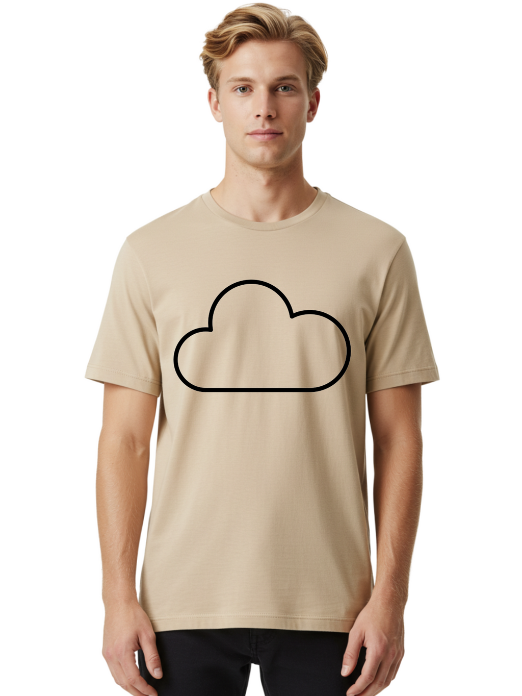 Cloud-2 Men'S Graphic Tee, 100% Cotton, Comfortable Casual Summer Wear, Machine Washable, Simple Cloud Icon, Cloud Computing, Digital Storage, Minimalist Design, Black Outline, Cloud Technology -  Aaa178