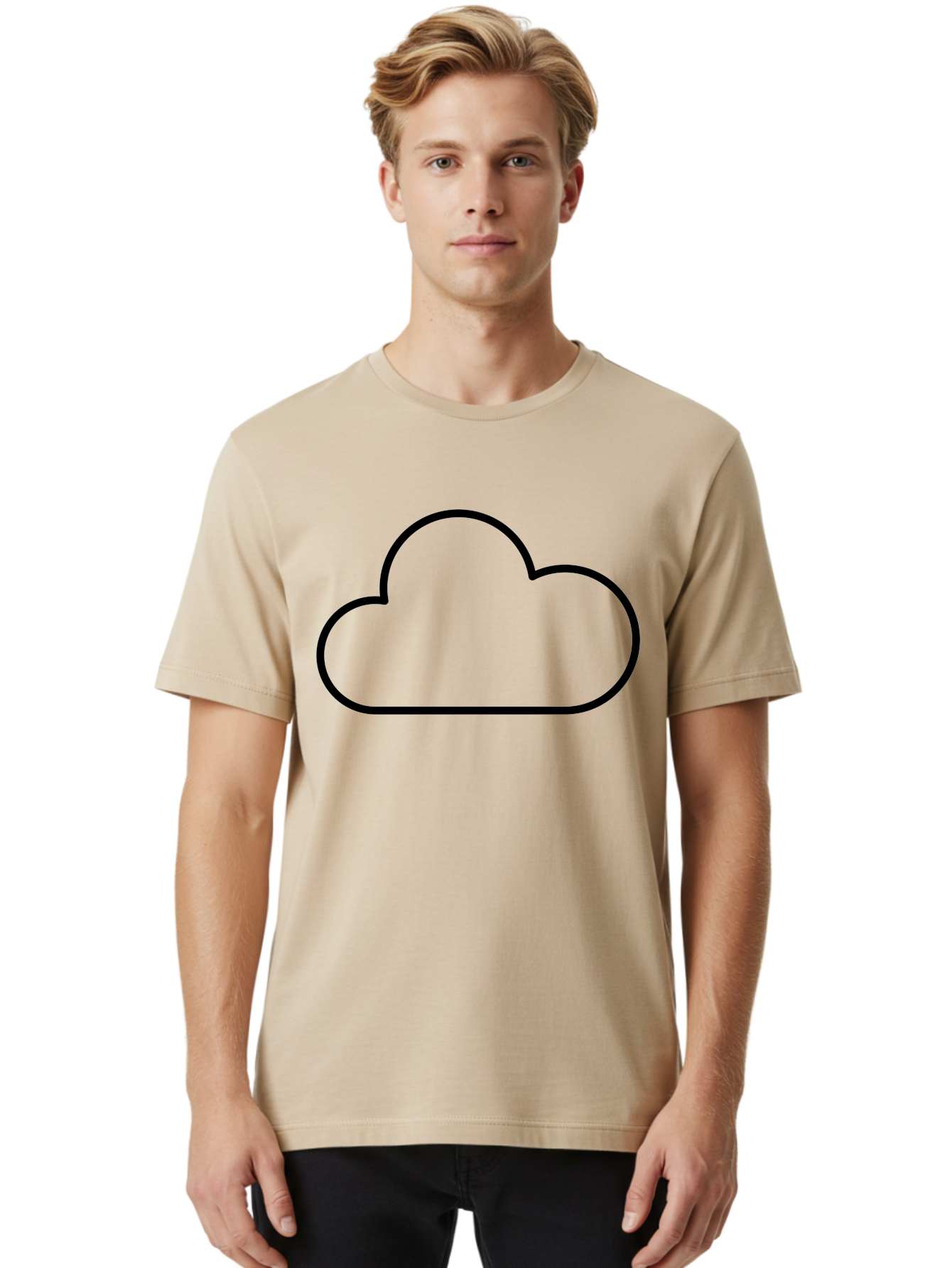 Cloud-2 Men'S Graphic Tee, 100% Cotton, Comfortable Casual Summer Wear, Machine Washable, Simple Cloud Icon, Cloud Computing, Digital Storage, Minimalist Design, Black Outline, Cloud Technology -  Aaa178