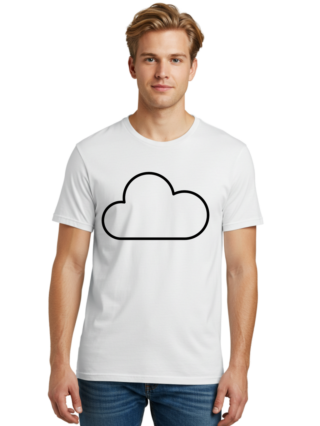 Cloud-2 Men'S Graphic Tee, 100% Cotton, Comfortable Casual Summer Wear, Machine Washable, Simple Cloud Icon, Cloud Computing, Digital Storage, Minimalist Design, Black Outline, Cloud Technology -  Aaa178