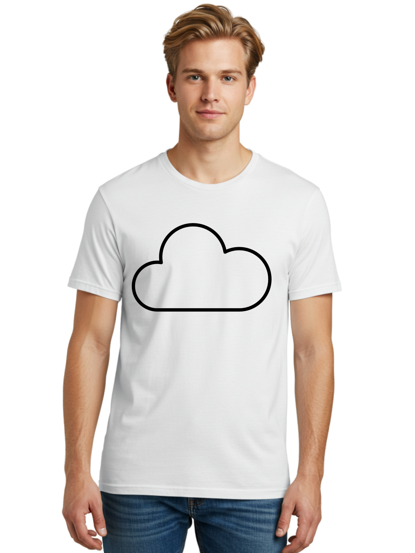 Cloud-2 Men'S Graphic Tee, 100% Cotton, Comfortable Casual Summer Wear, Machine Washable, Simple Cloud Icon, Cloud Computing, Digital Storage, Minimalist Design, Black Outline, Cloud Technology -  Aaa178