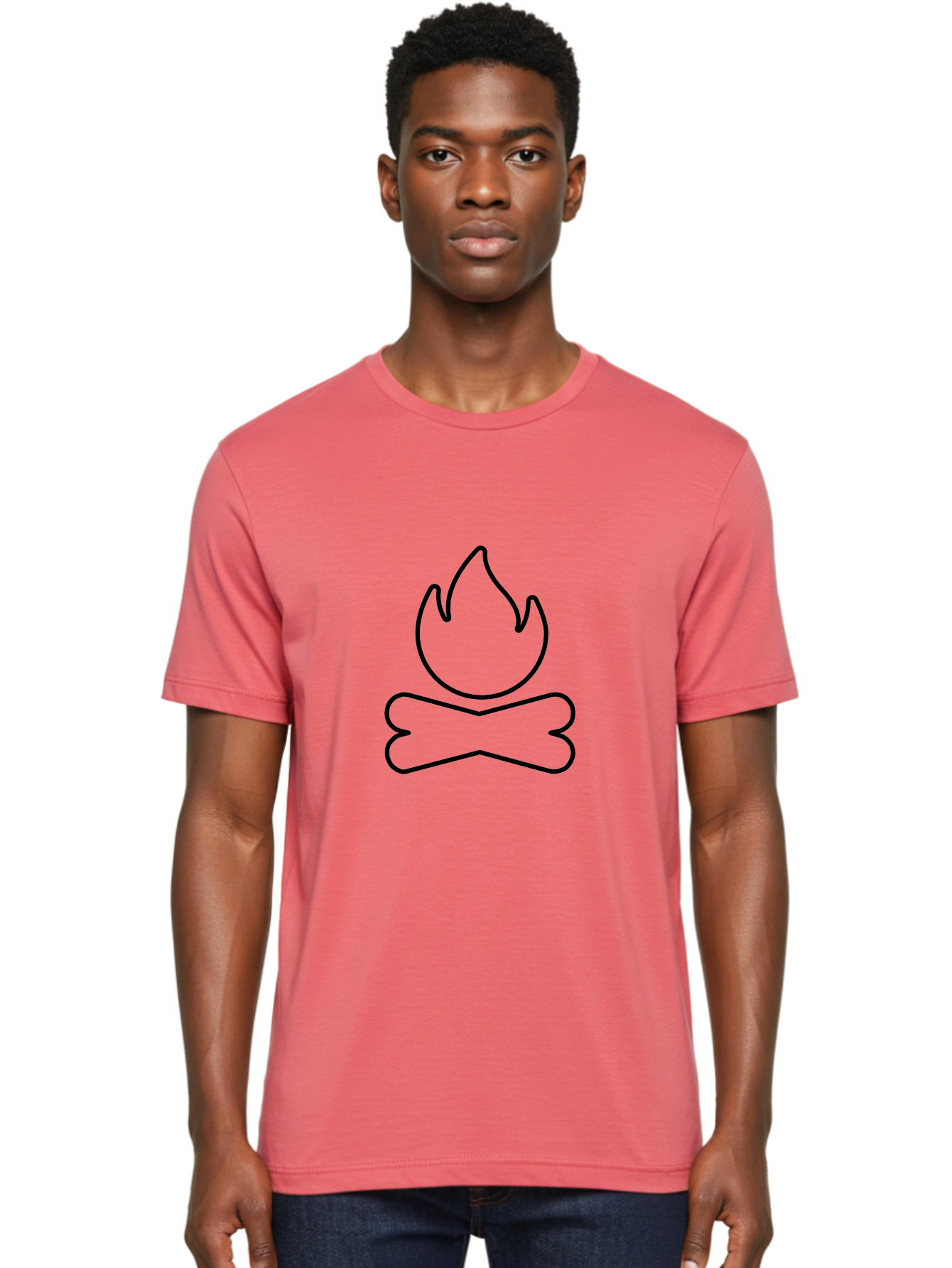 Crossbones-And-Flame Men'S Graphic Tee, 100% Cotton, Comfortable Casual Summer Wear, Machine Washable, Bone And Flame Symbol, Danger Sign, Warning Icon, Black Outline, Simple Design, Bold Graphics, Striking Imagery, Edgy Style -  Aaa181