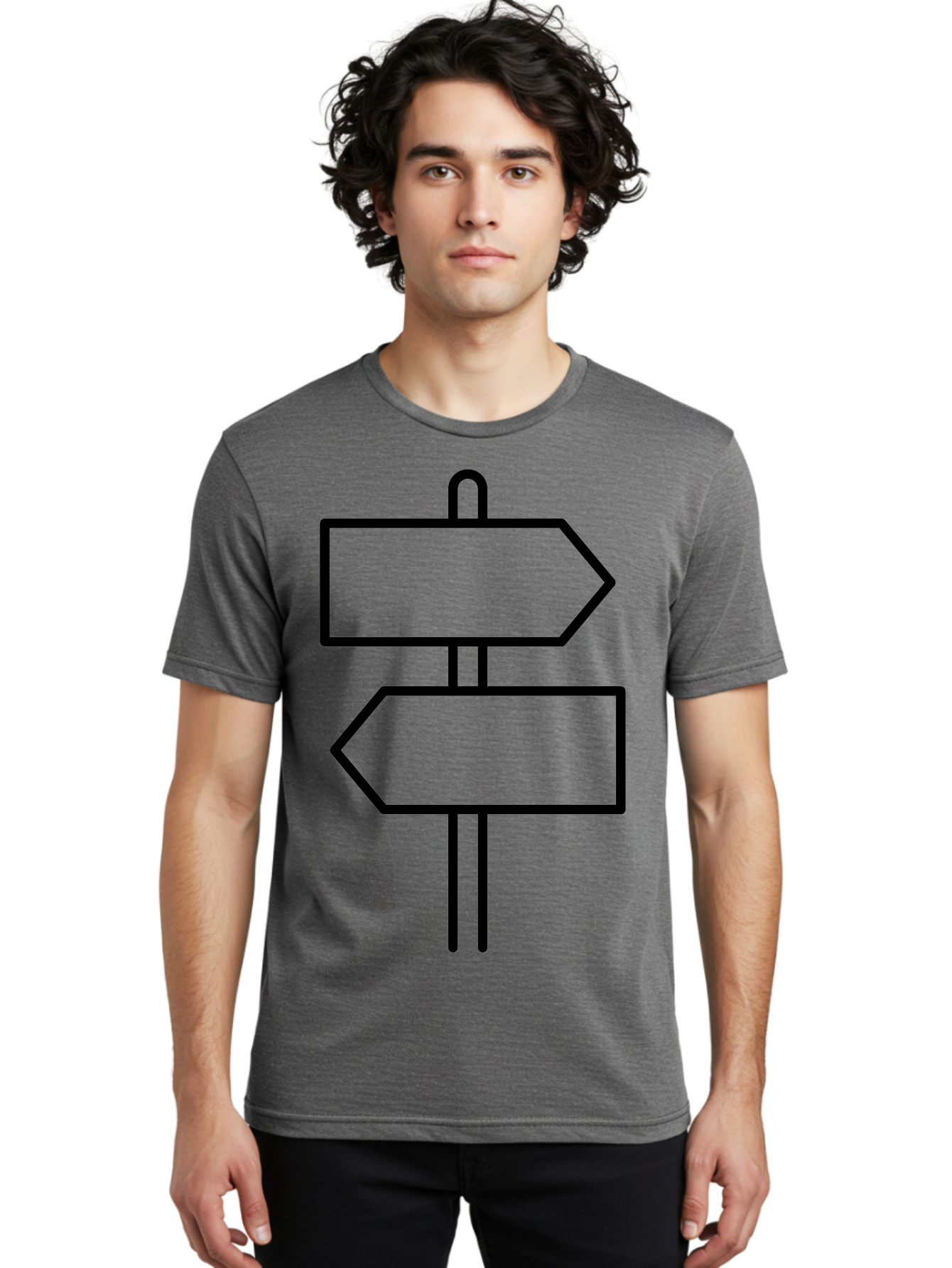 Directional-Signs Men'S Graphic Tee, 100% Cotton, Comfortable Casual Summer Wear, Machine Washable, Directional Signs, Navigation, Guidance, Decision Making, Path, Black Outlines, Pointers, Arrows -  Aaa186