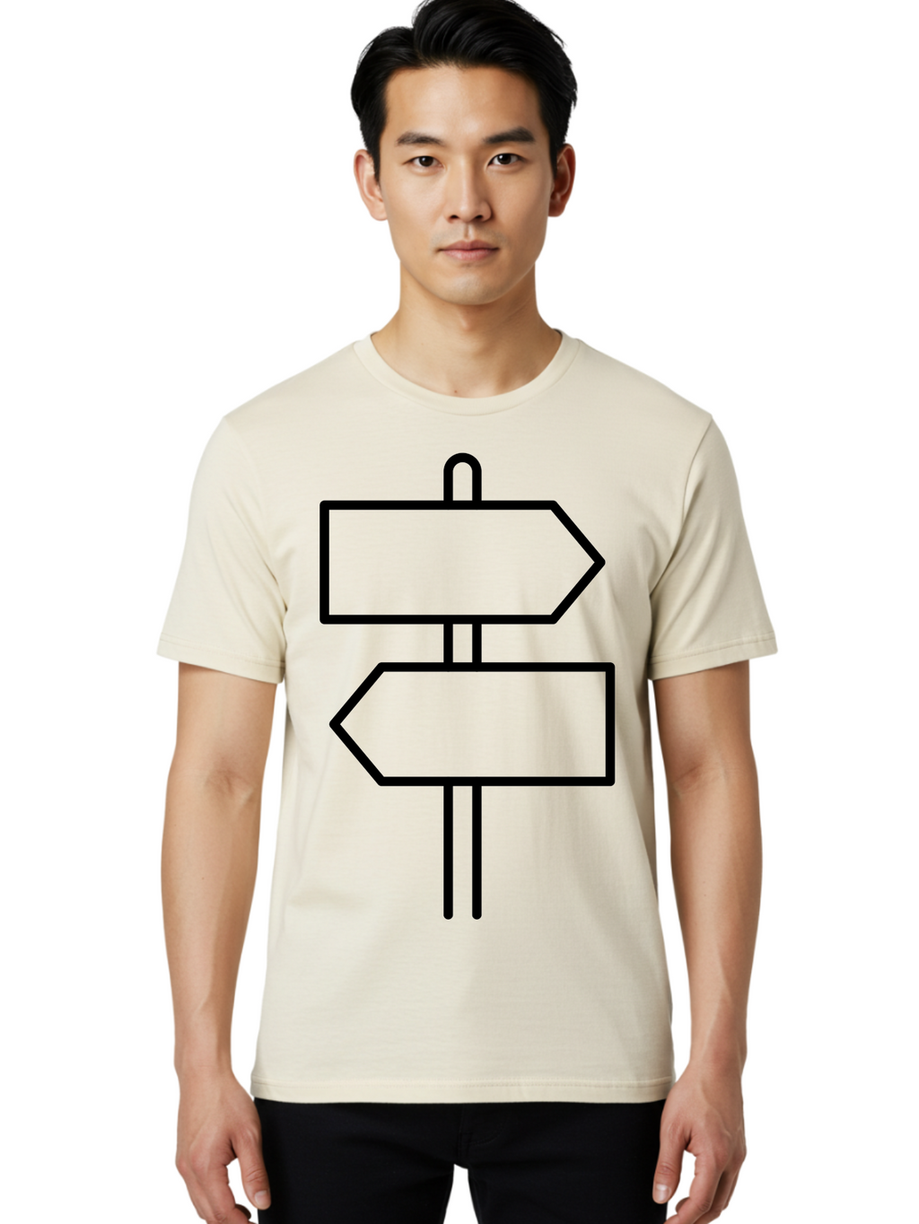 Directional-Signs Men'S Graphic Tee, 100% Cotton, Comfortable Casual Summer Wear, Machine Washable, Directional Signs, Navigation, Guidance, Decision Making, Path, Black Outlines, Pointers, Arrows -  Aaa186