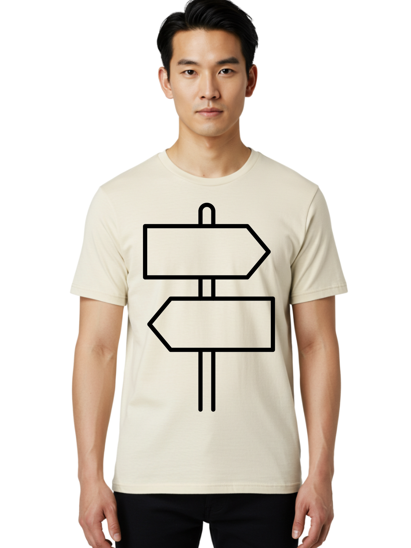 Directional-Signs Men'S Graphic Tee, 100% Cotton, Comfortable Casual Summer Wear, Machine Washable, Directional Signs, Navigation, Guidance, Decision Making, Path, Black Outlines, Pointers, Arrows -  Aaa186
