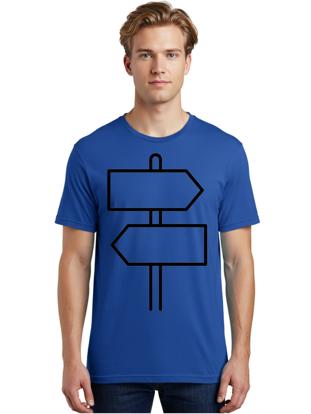 Directional-Signs Men'S Graphic Tee, 100% Cotton, Comfortable Casual Summer Wear, Machine Washable, Directional Signs, Navigation, Guidance, Decision Making, Path, Black Outlines, Pointers, Arrows -  Aaa186