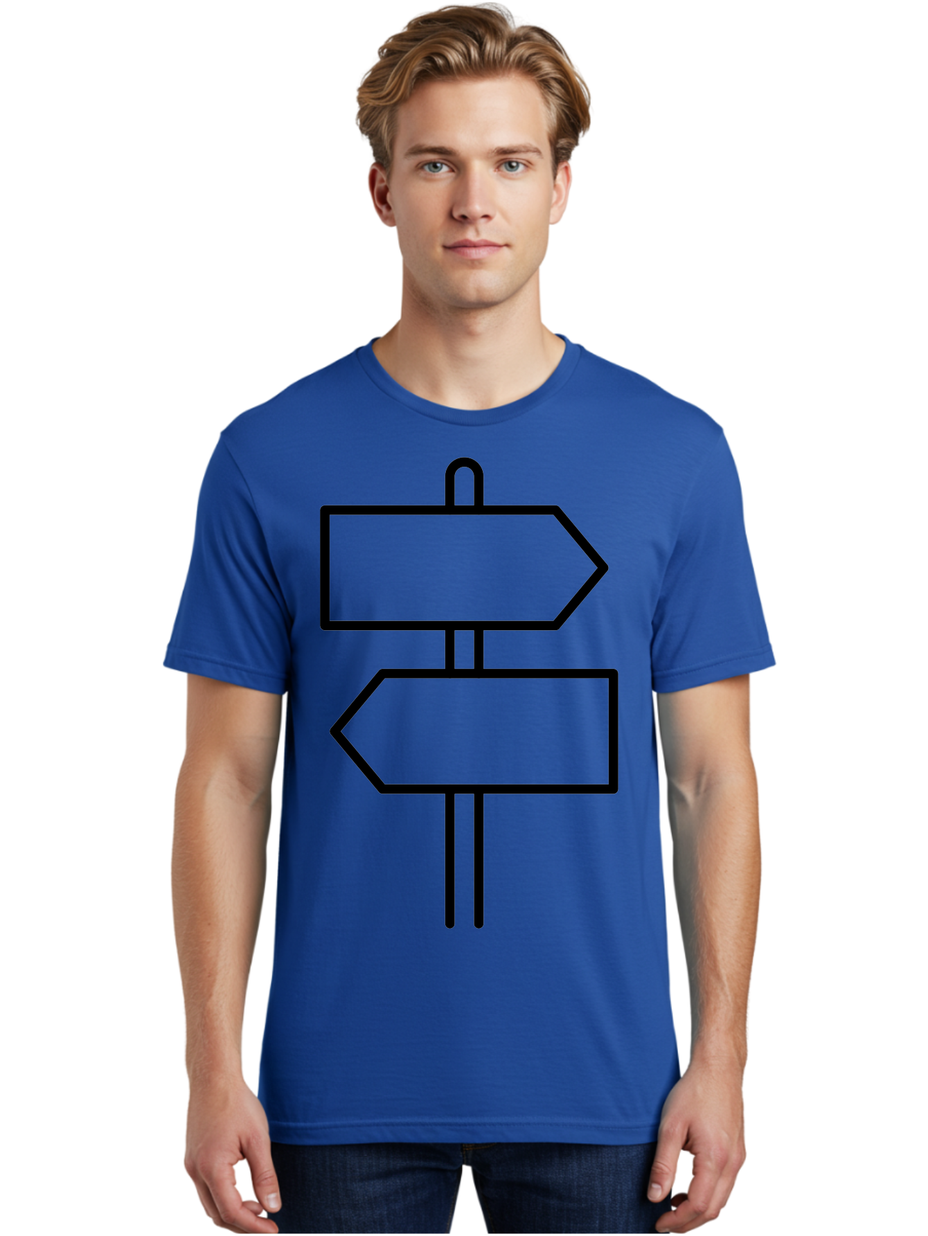 Directional-Signs Men'S Graphic Tee, 100% Cotton, Comfortable Casual Summer Wear, Machine Washable, Directional Signs, Navigation, Guidance, Decision Making, Path, Black Outlines, Pointers, Arrows -  Aaa186