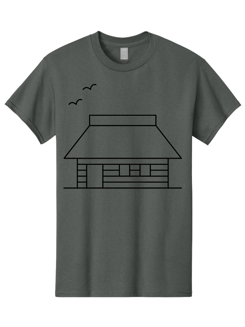 House-With-Birds Men'S Graphic Tee, 100% Cotton, Comfortable Casual Summer Wear, Machine Washable, Simple House Illustration, Minimalist Design, Birds Flying, Home Outline, Residential Architecture, Modern Graphic, Simple Shapes, -  Aaa188
