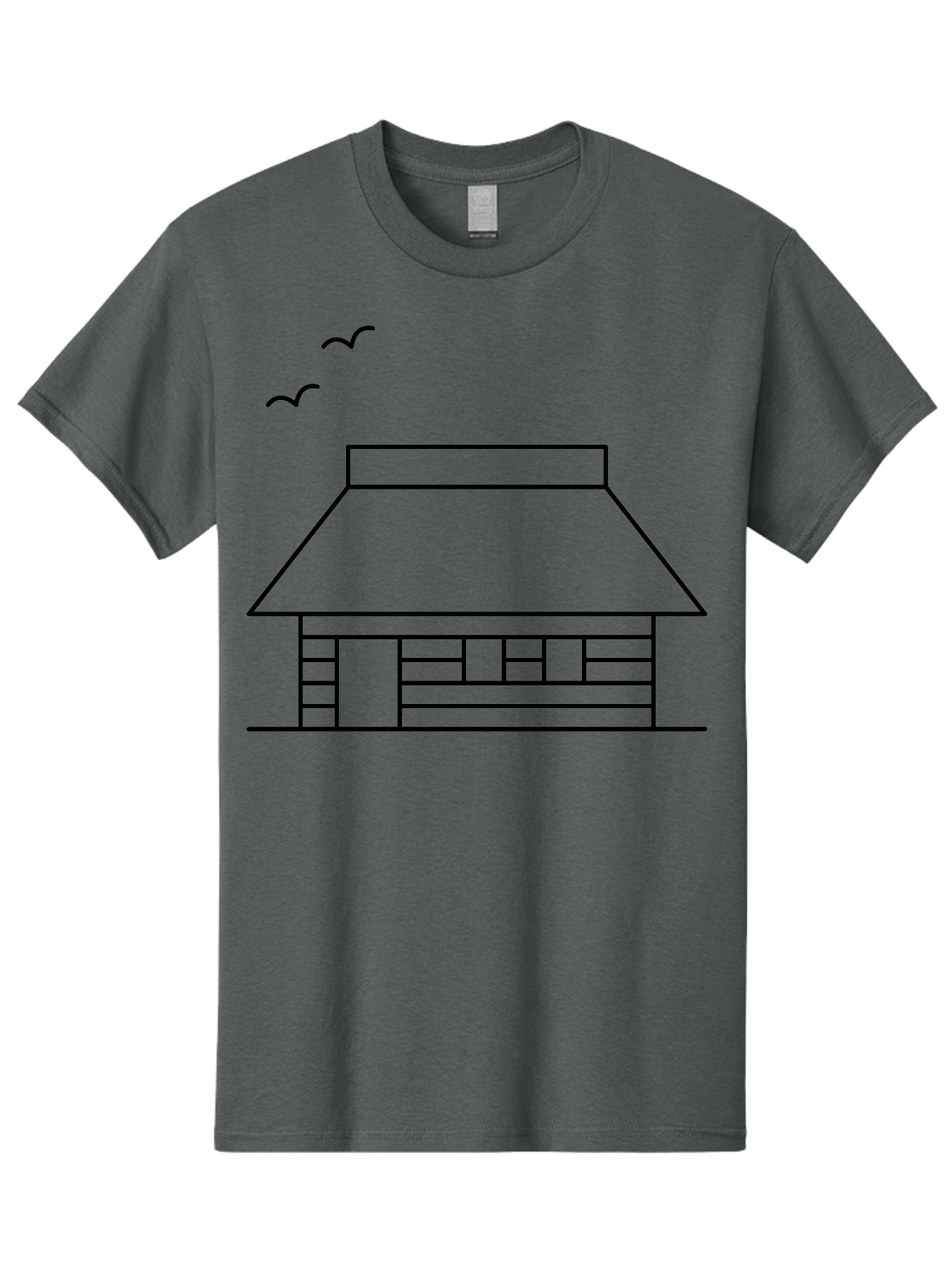 House-With-Birds Men'S Graphic Tee, 100% Cotton, Comfortable Casual Summer Wear, Machine Washable, Simple House Illustration, Minimalist Design, Birds Flying, Home Outline, Residential Architecture, Modern Graphic, Simple Shapes, -  Aaa188