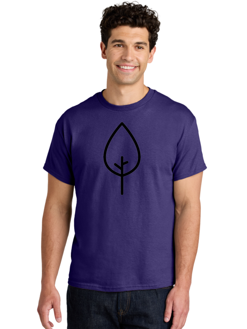 Leaf Men'S Graphic Tee, 100% Cotton, Comfortable Casual Summer Wear, Machine Washable, Simple Leaf Icon, Minimalist Design, Nature Symbol, Eco-Friendly Logo, Black Outline, Leaf Shape -  Aaa189