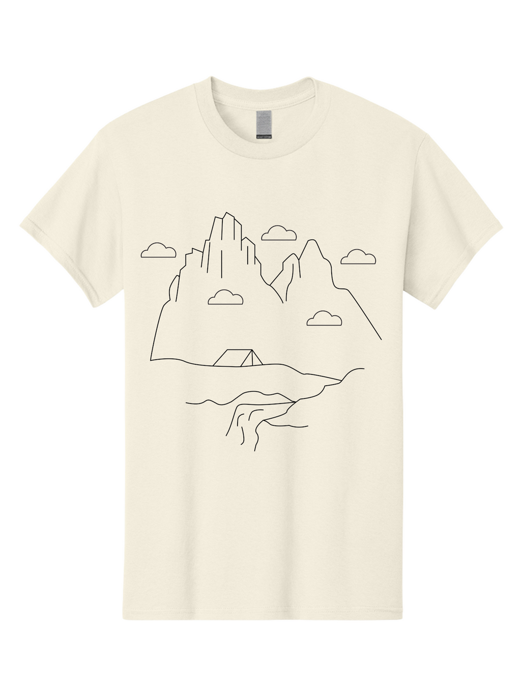 Mountain-Landscape-1 Men'S Graphic Tee, 100% Cotton, Comfortable Casual Summer Wear, Machine Washable, Mountain Peaks, Serene Landscape, Simple Illustration, Minimalist Art, Camping Tent, Outdoor Scenery, Rocky Terrain, Cloudy Sky, -  Aaa196