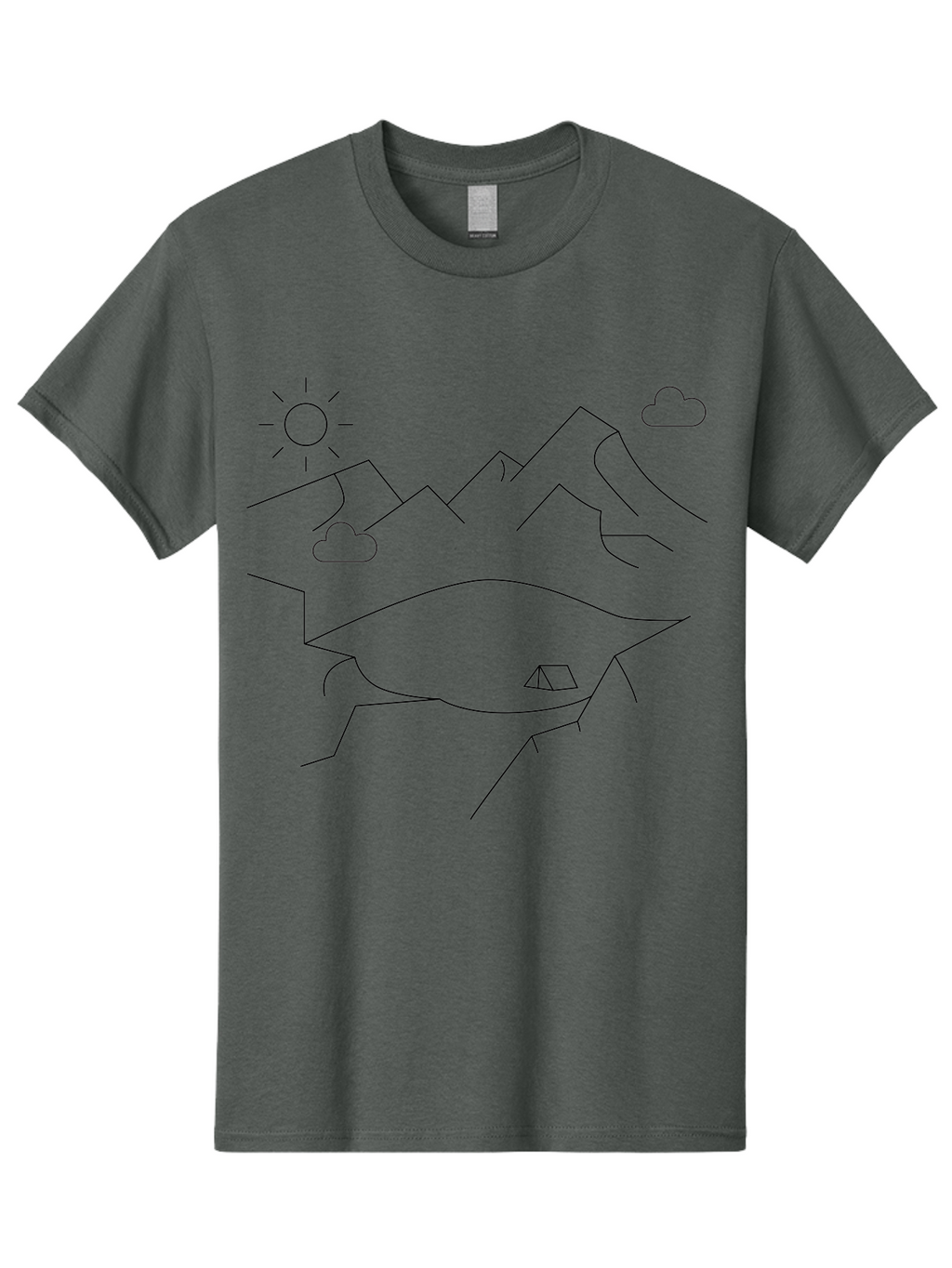 Mountain-Landscape Men'S Graphic Tee, 100% Cotton, Comfortable Casual Summer Wear, Machine Washable, Outdoor Adventure, Nature Escape, Mountains, Tent, Simple Drawing, Serene Landscape, Camping, Scenic View -  Aaa198