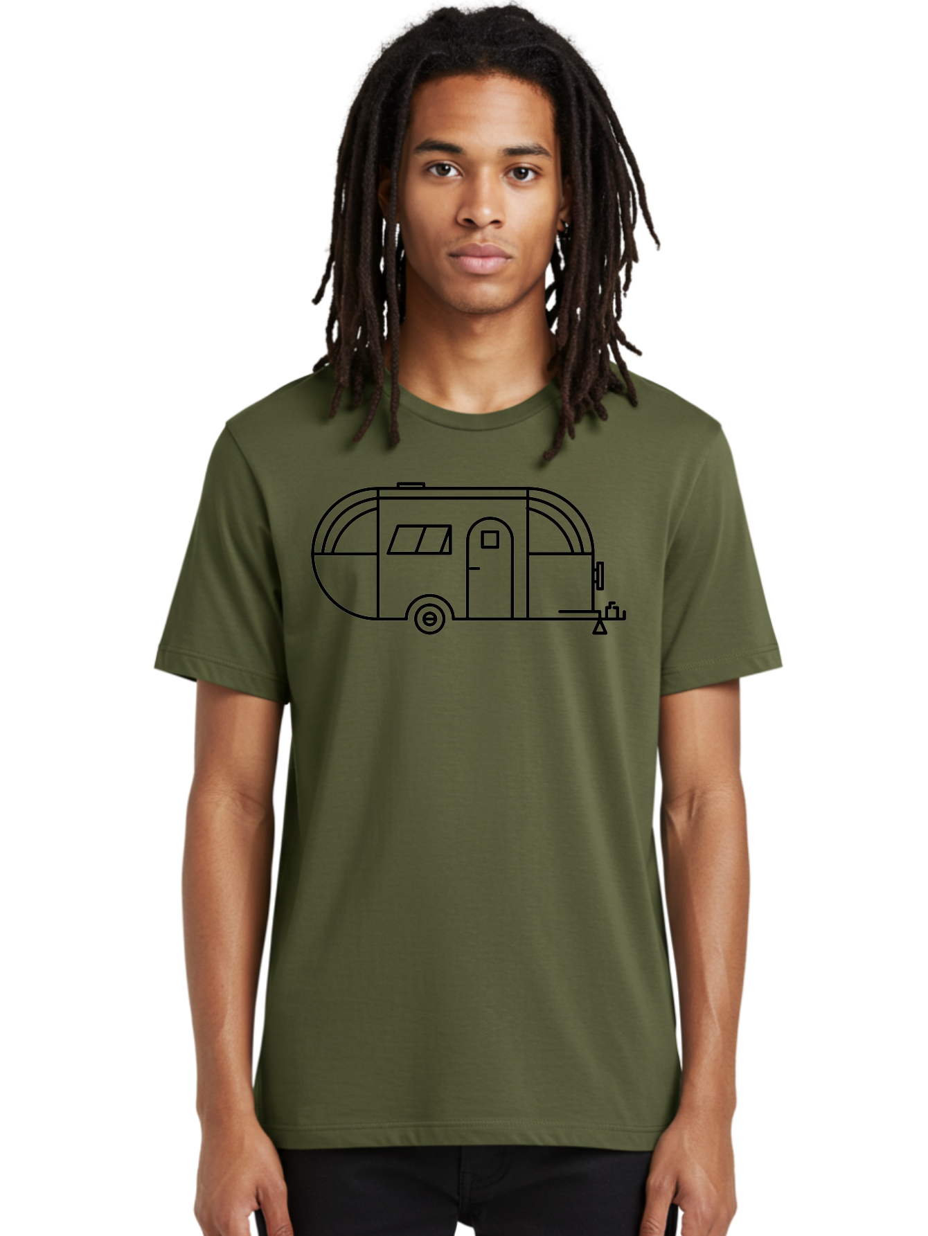 Teardrop-Trailer Men'S Graphic Tee, 100% Cotton, Comfortable Casual Summer Wear, Machine Washable, Teardrop Camper, Travel Trailer, Minimalist Design, Simple Lines, Outdoor Adventure, Camping, Retro Style, Travel, Vacation -  Aaa209
