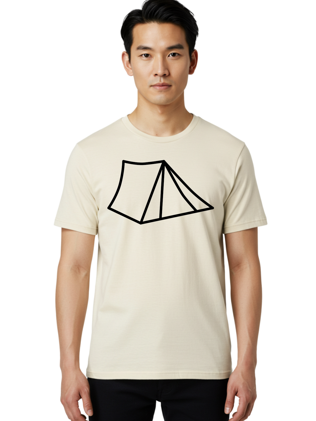 Tent-1 Men'S Graphic Tee, 100% Cotton, Comfortable Casual Summer Wear, Machine Washable, Camping Icon, Simple Tent, Minimalist Design, Black Outline, Outdoor Adventure, Tent Illustration, Camping Symbol, Wilderness Getaway -  Aaa211
