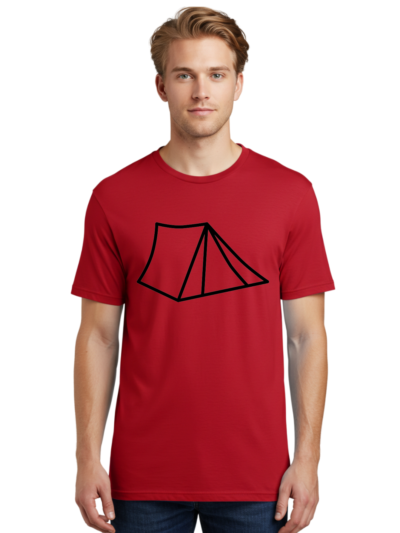 Tent-1 Men'S Graphic Tee, 100% Cotton, Comfortable Casual Summer Wear, Machine Washable, Camping Icon, Simple Tent, Minimalist Design, Black Outline, Outdoor Adventure, Tent Illustration, Camping Symbol, Wilderness Getaway -  Aaa211