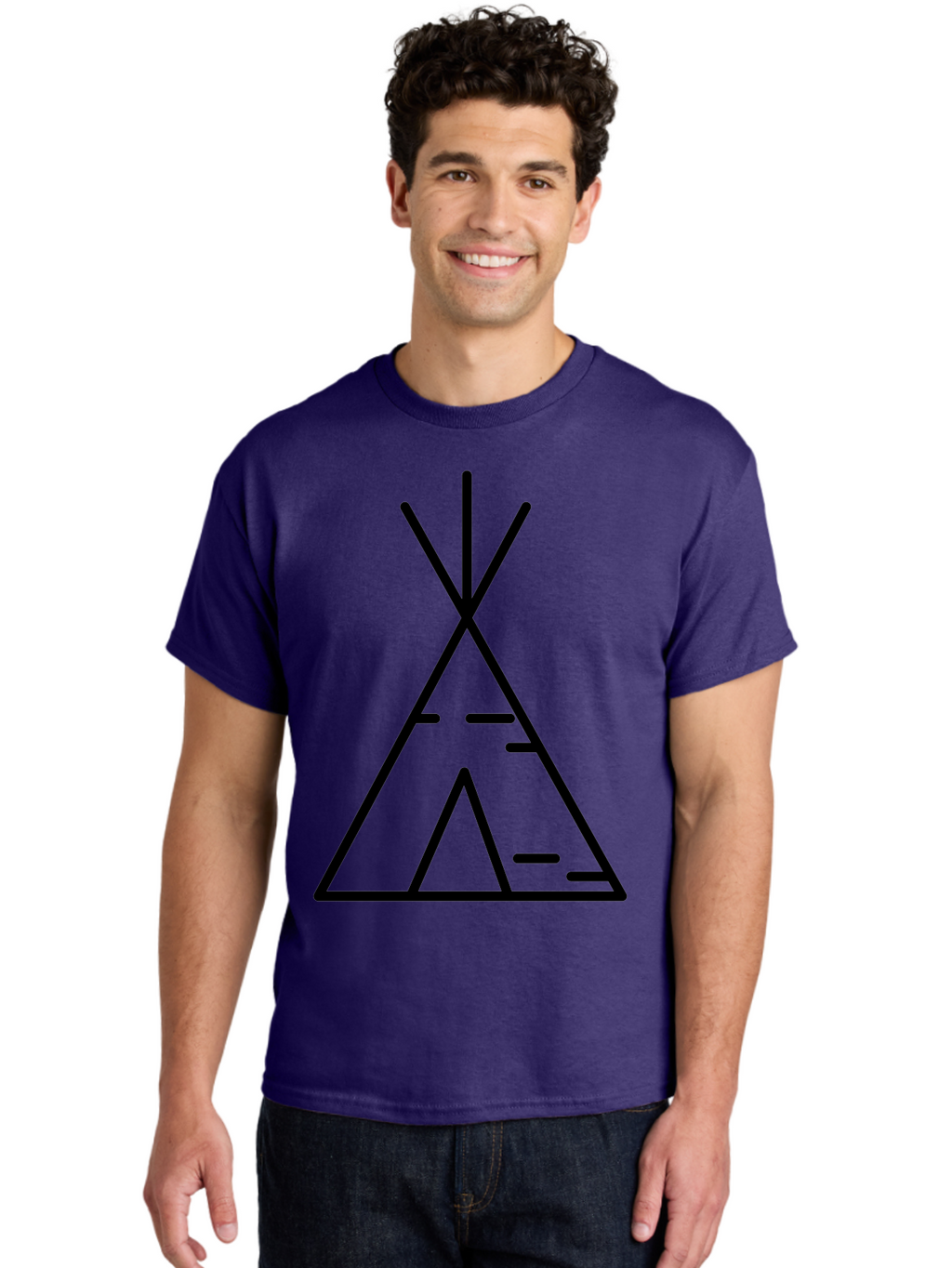 Tent-2 Men'S Graphic Tee, 100% Cotton, Comfortable Casual Summer Wear, Machine Washable, Teepee Icon, Camping Symbol, Minimalist Design, Tribal Inspiration, Simple Lines, Geometric Shape, Outdoor Adventure, Black Outline -  Aaa212