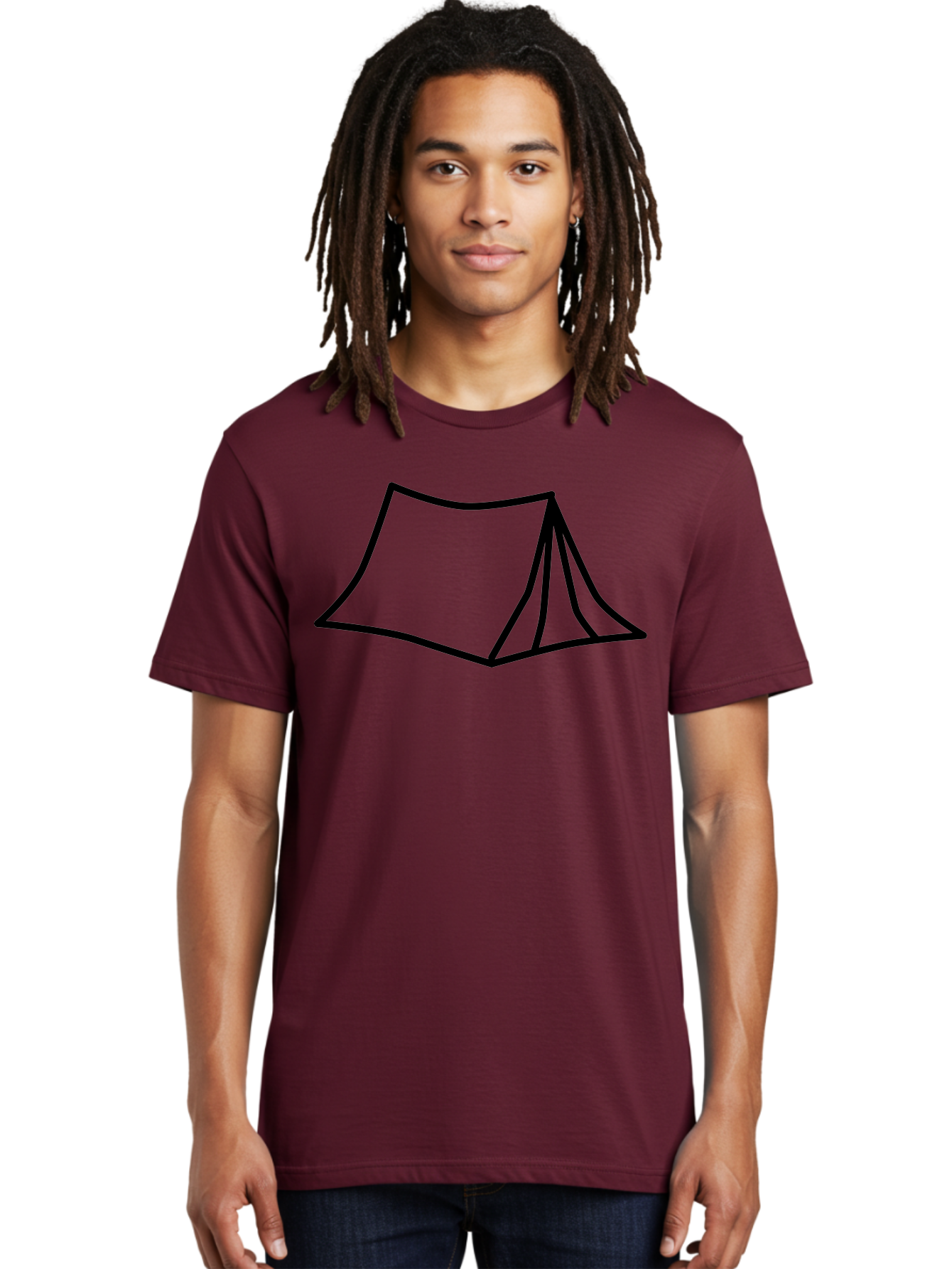 Tent-4 Men'S Graphic Tee, 100% Cotton, Comfortable Casual Summer Wear, Machine Washable, Simple Tent Illustration, Minimalist Design, Camping Symbol, Outdoor Adventure, Black Outline, Graphic Icon, Simple Shape -  Aaa214