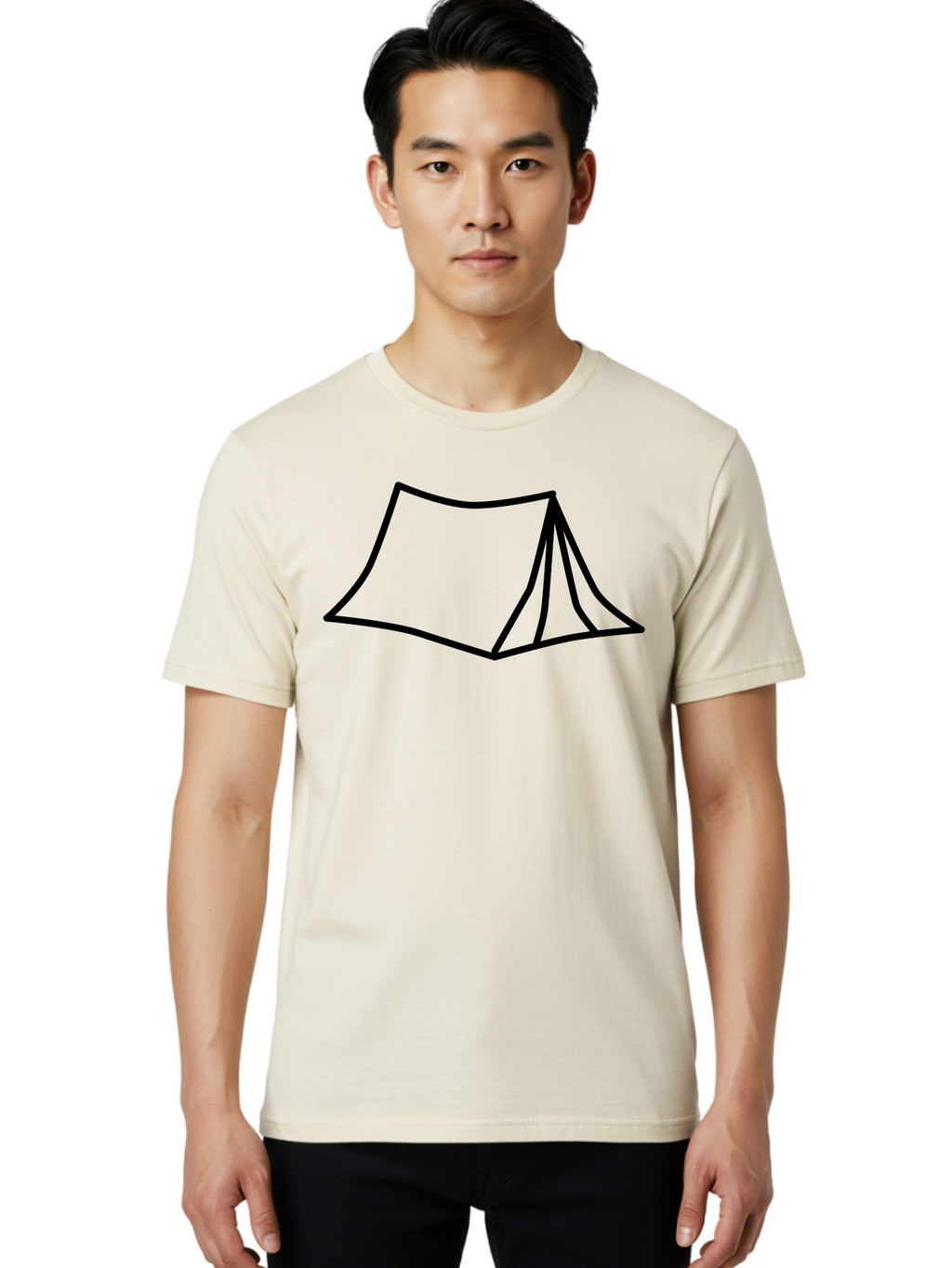 Tent-4 Men'S Graphic Tee, 100% Cotton, Comfortable Casual Summer Wear, Machine Washable, Simple Tent Illustration, Minimalist Design, Camping Symbol, Outdoor Adventure, Black Outline, Graphic Icon, Simple Shape -  Aaa214