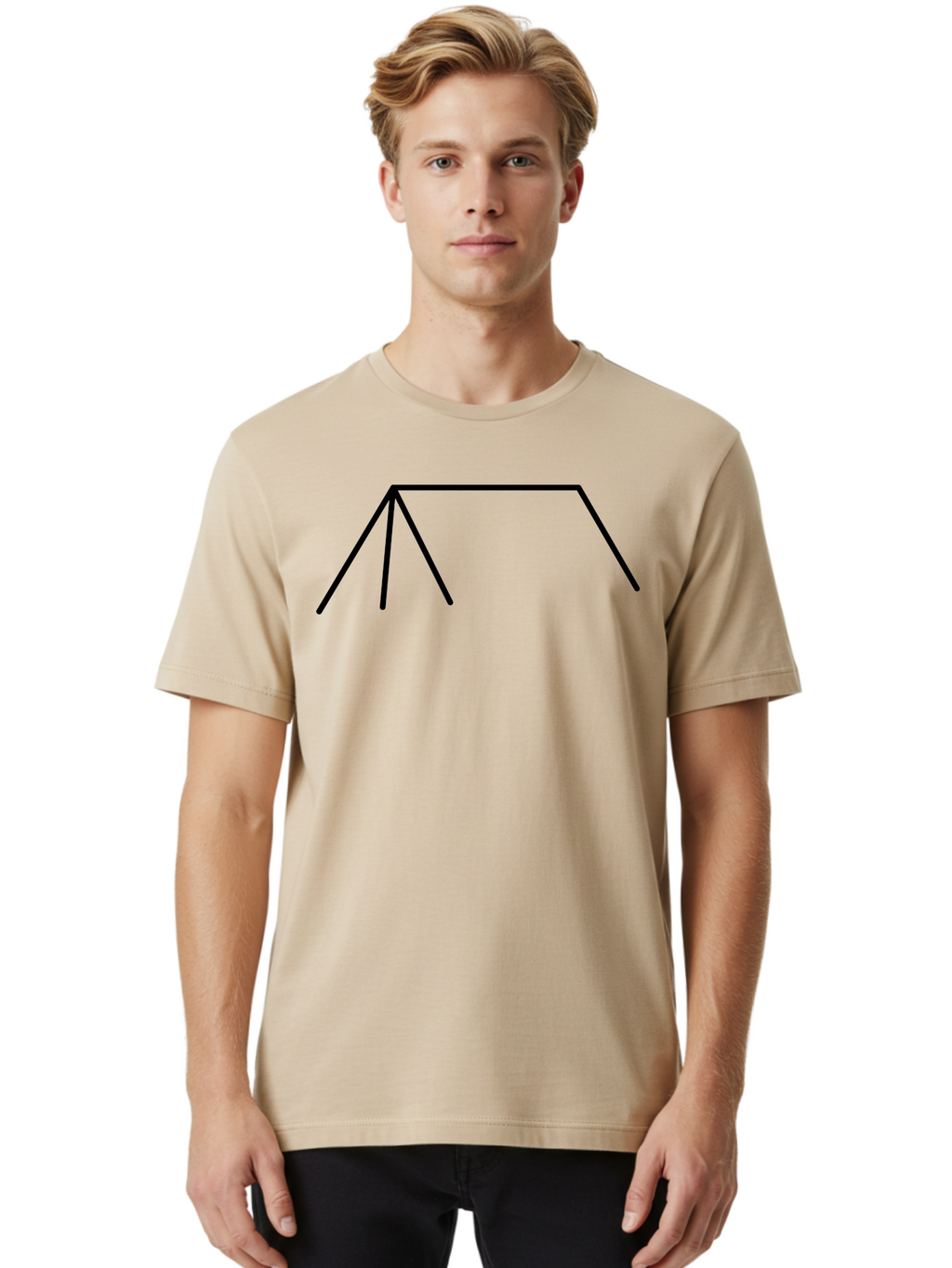 Tent-Icon Men'S Graphic Tee, 100% Cotton, Comfortable Casual Summer Wear, Machine Washable, Simple House Outline, Minimalist Design, Black Lines, Geometric Shapes, Modern Architecture, House Icon, Simple Home -  Aaa216