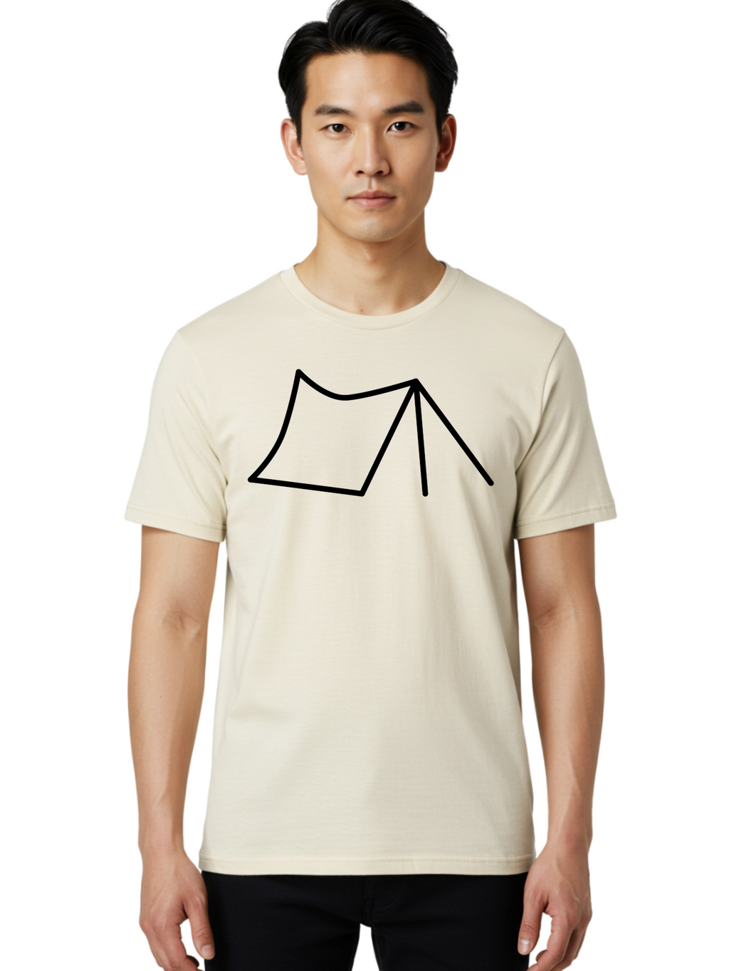 Tent-Illustration Men'S Graphic Tee, 100% Cotton, Comfortable Casual Summer Wear, Machine Washable, Simple Tent Drawing, Minimalist Design, Camping Symbol, Outline Illustration, Black Lines, Geometric Shape, Outdoor Adventure -  Aaa217