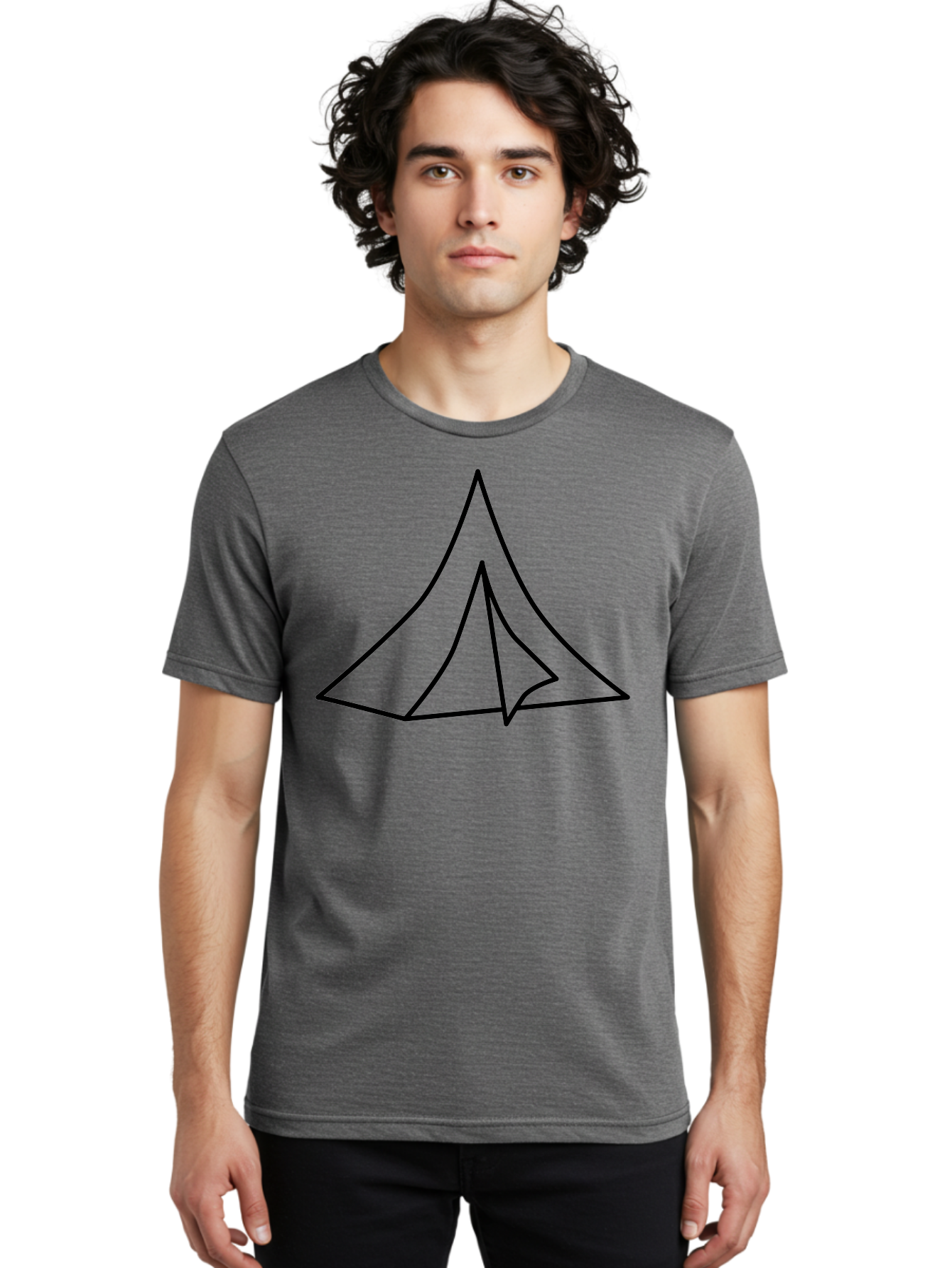 Tent Men'S Graphic Tee, 100% Cotton, Comfortable Casual Summer Wear, Machine Washable, Simple Tent Illustration, Camping Symbol, Minimalist Design, Black Outline, Geometric Shapes, Triangular Form, Outdoor Adventure -  Aaa218