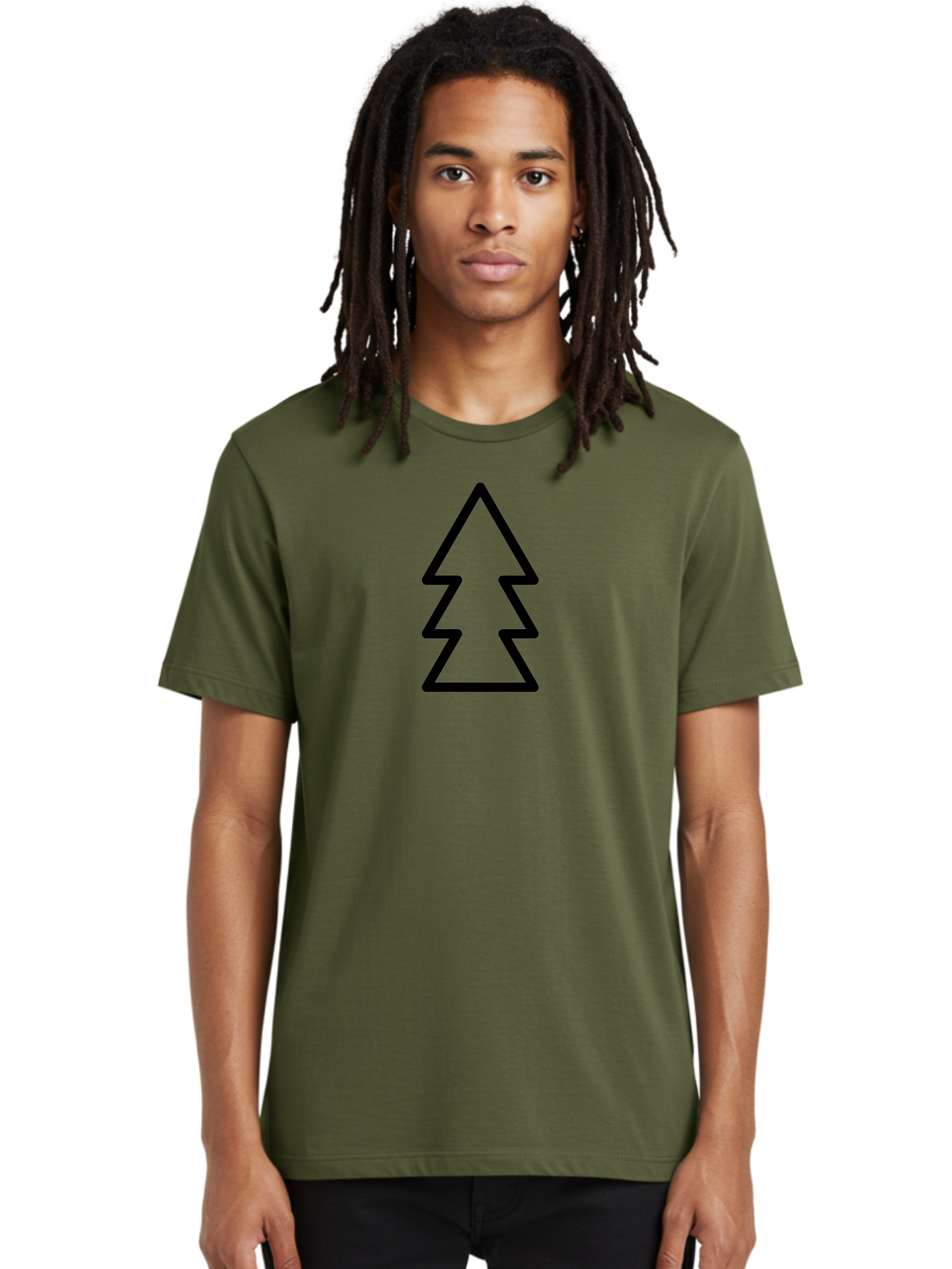 Tree-Logo Men'S Graphic Tee, 100% Cotton, Comfortable Casual Summer Wear, Machine Washable, Christmas Tree, Festive Symbol, Holiday Icon, Simple Design, Minimalist Art, Black Outline, Winter Theme -  Aaa222