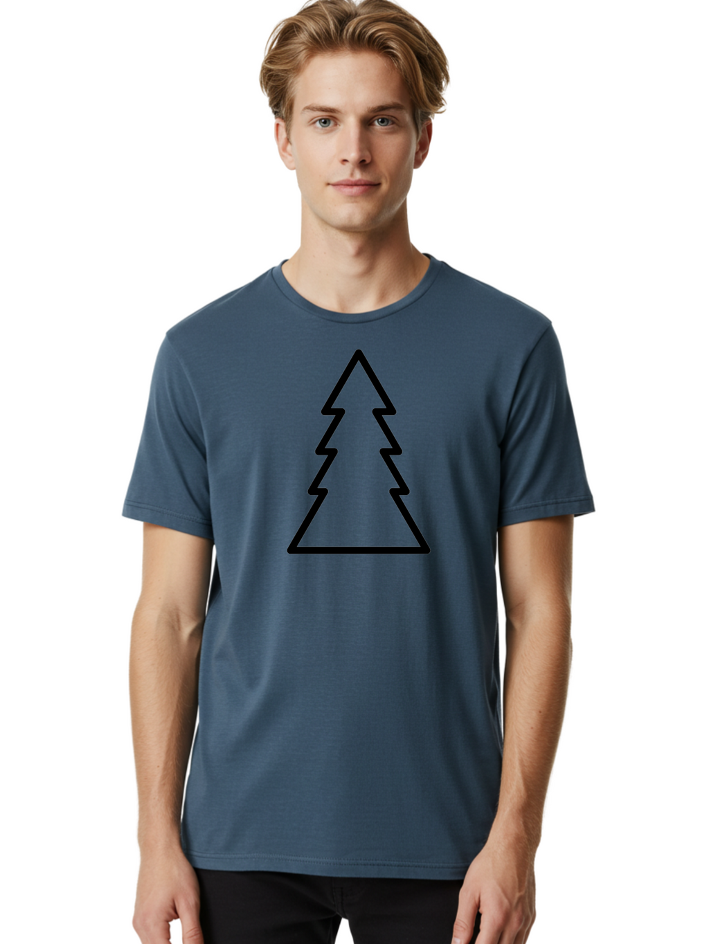 Tree-Outline Men'S Graphic Tee, 100% Cotton, Comfortable Casual Summer Wear, Machine Washable, Christmas Tree, Tree Outline, Simple Design, Minimalist Art, Black Outline, Festive Symbol, Holiday Decoration, Graphic Icon -  Aaa223