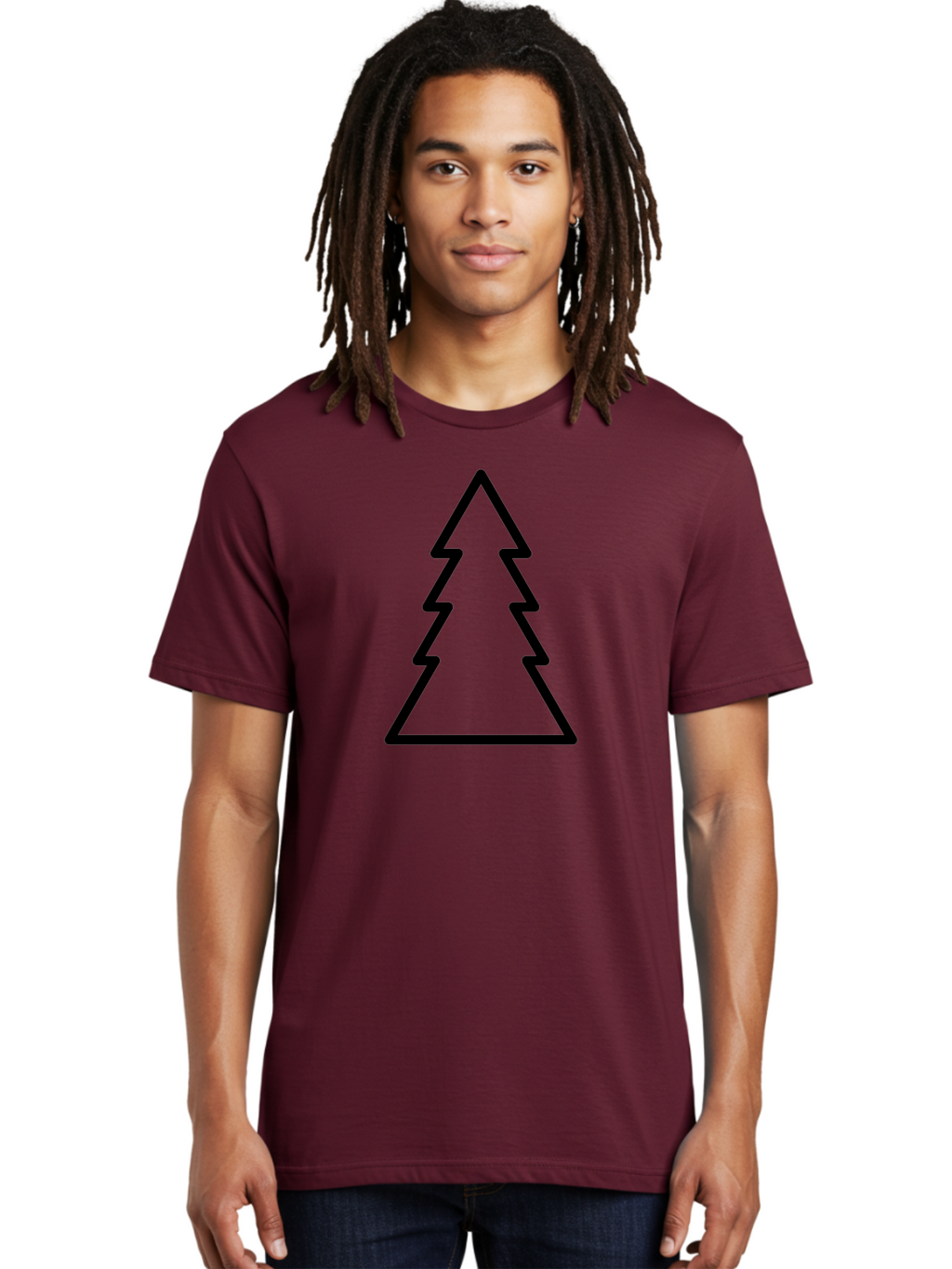 Tree-Outline Men'S Graphic Tee, 100% Cotton, Comfortable Casual Summer Wear, Machine Washable, Christmas Tree, Tree Outline, Simple Design, Minimalist Art, Black Outline, Festive Symbol, Holiday Decoration, Graphic Icon -  Aaa223