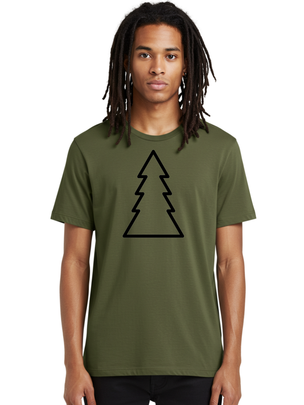 Tree-Outline Men'S Graphic Tee, 100% Cotton, Comfortable Casual Summer Wear, Machine Washable, Christmas Tree, Tree Outline, Simple Design, Minimalist Art, Black Outline, Festive Symbol, Holiday Decoration, Graphic Icon -  Aaa223