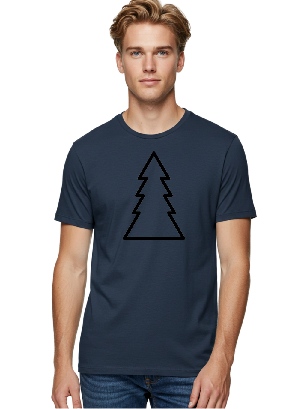 Tree-Outline Men'S Graphic Tee, 100% Cotton, Comfortable Casual Summer Wear, Machine Washable, Christmas Tree, Tree Outline, Simple Design, Minimalist Art, Black Outline, Festive Symbol, Holiday Decoration, Graphic Icon -  Aaa223