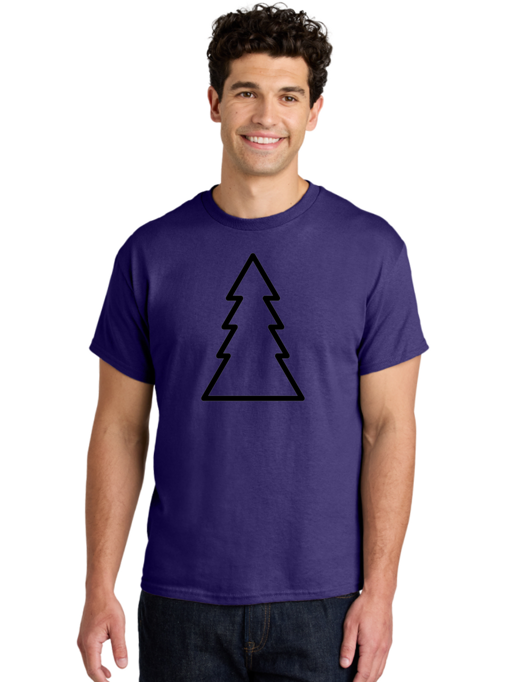 Tree-Outline Men'S Graphic Tee, 100% Cotton, Comfortable Casual Summer Wear, Machine Washable, Christmas Tree, Tree Outline, Simple Design, Minimalist Art, Black Outline, Festive Symbol, Holiday Decoration, Graphic Icon -  Aaa223