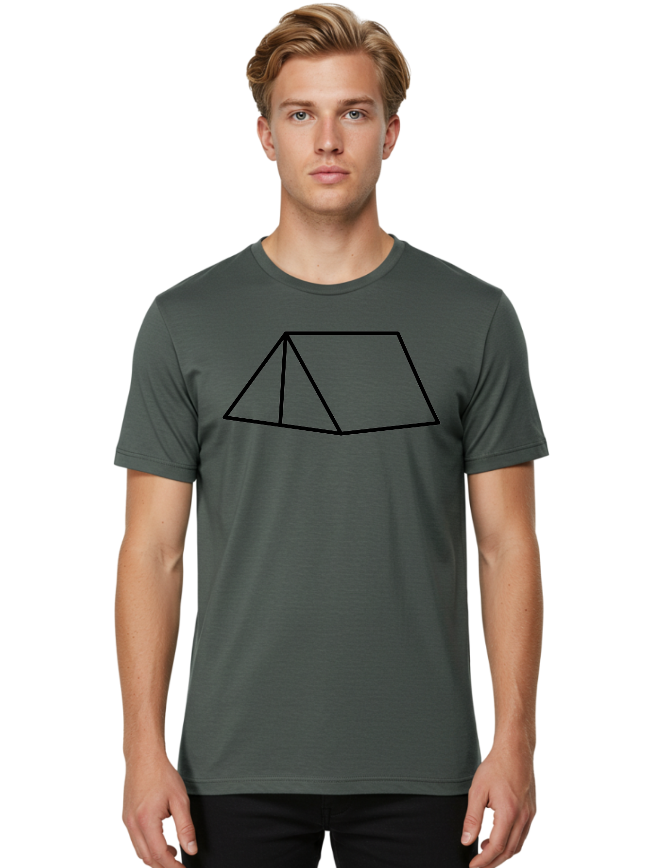 Triangular-Prism Men'S Graphic Tee, 100% Cotton, Comfortable Casual Summer Wear, Machine Washable, Geometric Shape, 3D Figure, Triangular Prism, Simple Design, Black Outline, Minimalist Art, Mathematical Concept, Educational Graphic -  Aaa226
