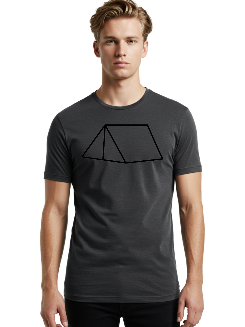 Triangular-Prism Men'S Graphic Tee, 100% Cotton, Comfortable Casual Summer Wear, Machine Washable, Geometric Shape, 3D Figure, Triangular Prism, Simple Design, Black Outline, Minimalist Art, Mathematical Concept, Educational Graphic -  Aaa226