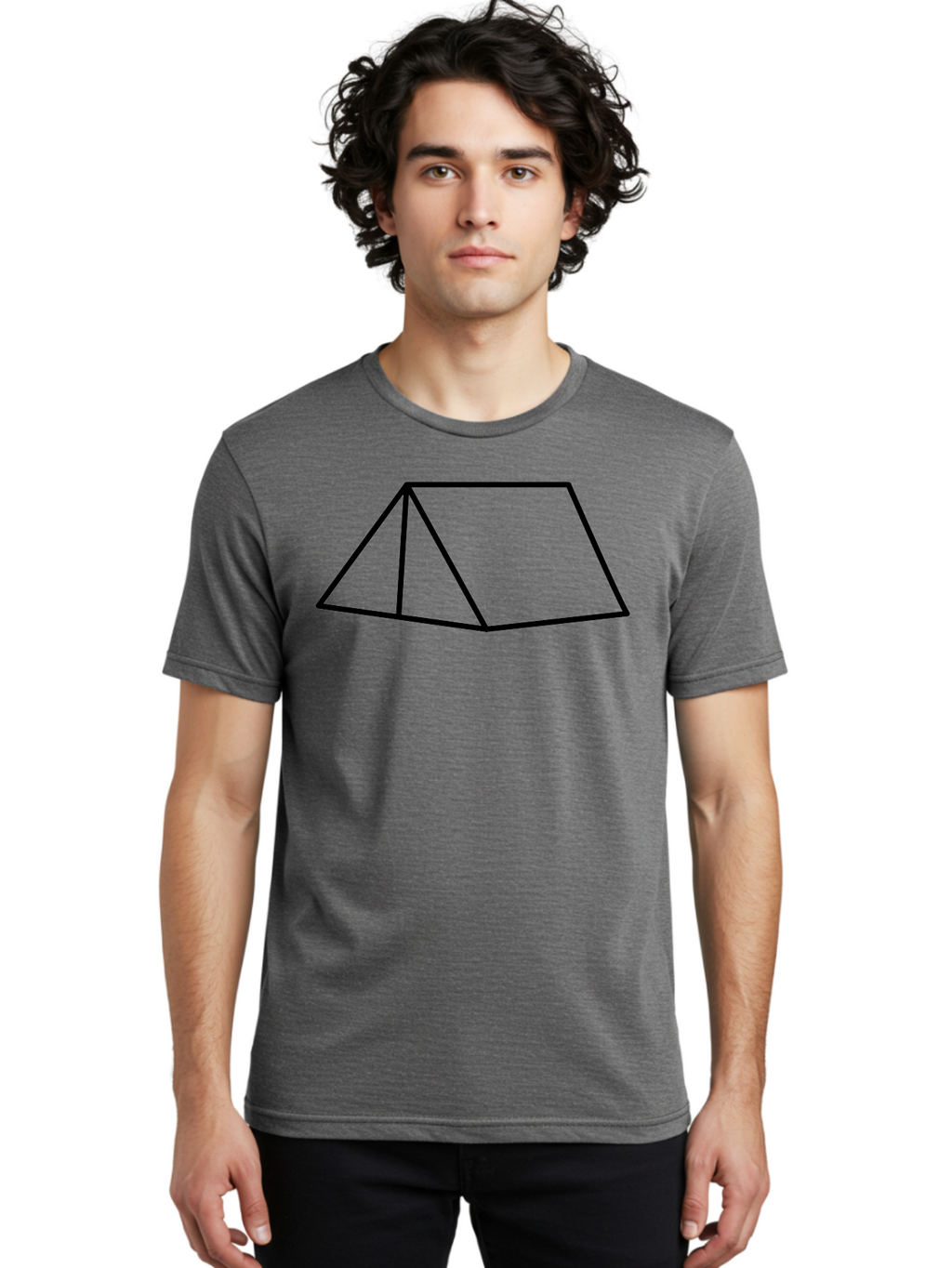 Triangular-Prism Men'S Graphic Tee, 100% Cotton, Comfortable Casual Summer Wear, Machine Washable, Geometric Shape, 3D Figure, Triangular Prism, Simple Design, Black Outline, Minimalist Art, Mathematical Concept, Educational Graphic -  Aaa226