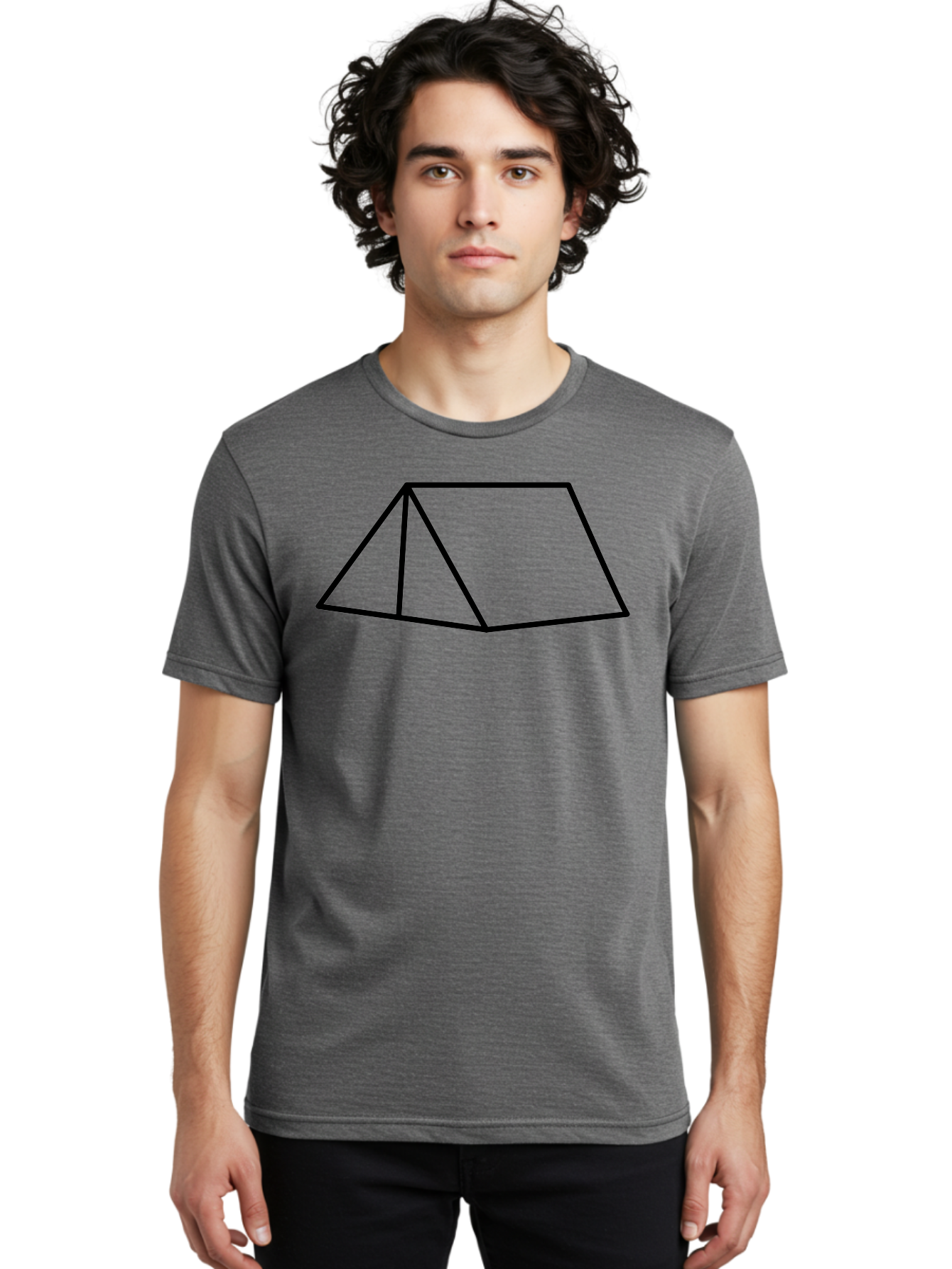 Triangular-Prism Men'S Graphic Tee, 100% Cotton, Comfortable Casual Summer Wear, Machine Washable, Geometric Shape, 3D Figure, Triangular Prism, Simple Design, Black Outline, Minimalist Art, Mathematical Concept, Educational Graphic -  Aaa226