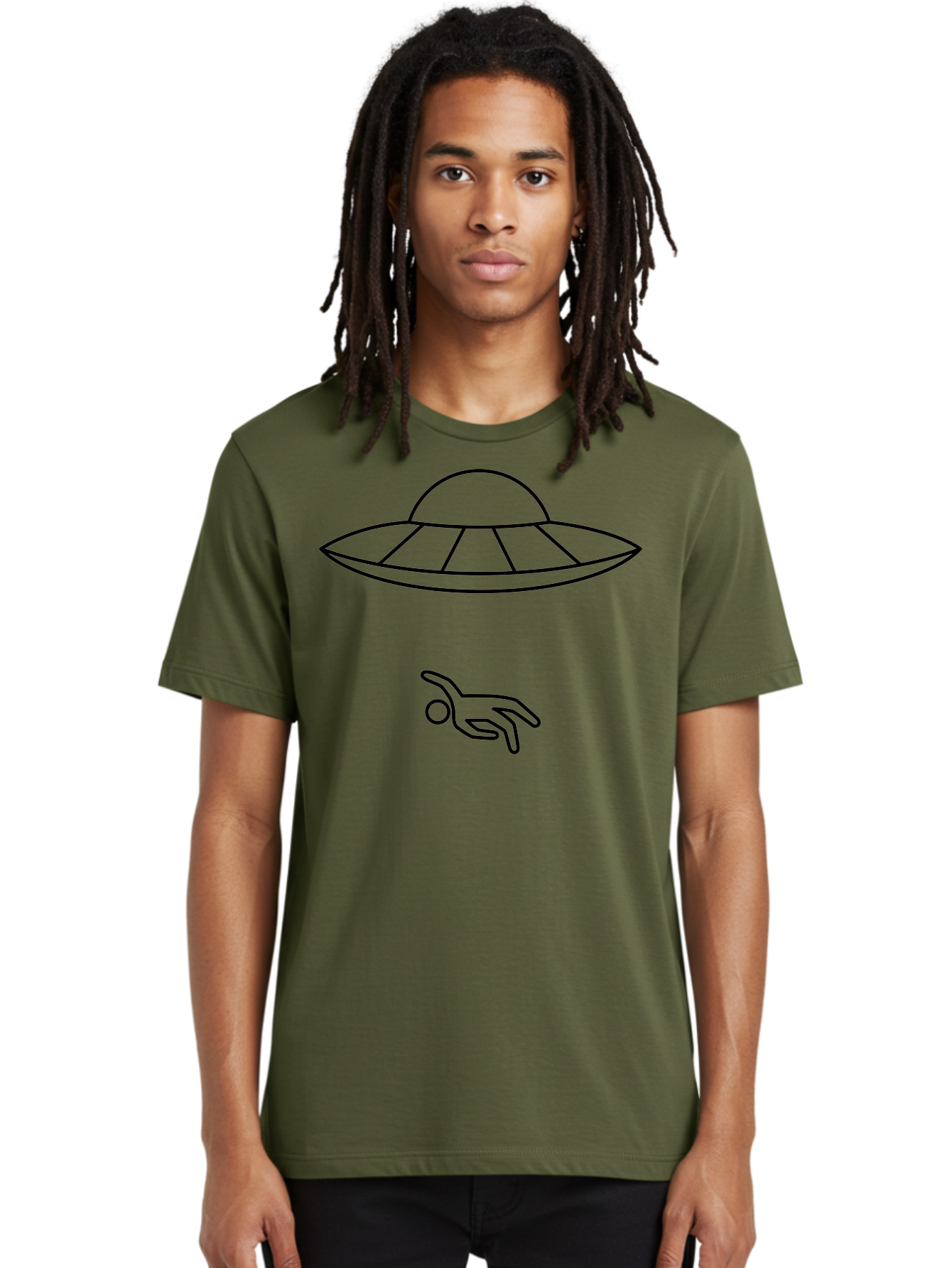 Ufo Men'S Graphic Tee, 100% Cotton, Comfortable Casual Summer Wear, Machine Washable, Ufo Sighting, Alien Encounter, Mysterious Hand, Black Outline, Simple Design, Pop Art Style, Modern Graphic, Minimalist Illustration, Outer Space, -  Aaa227